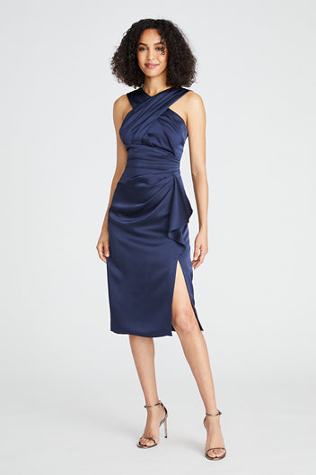 Tierra Draped Satin Dress – THEIA