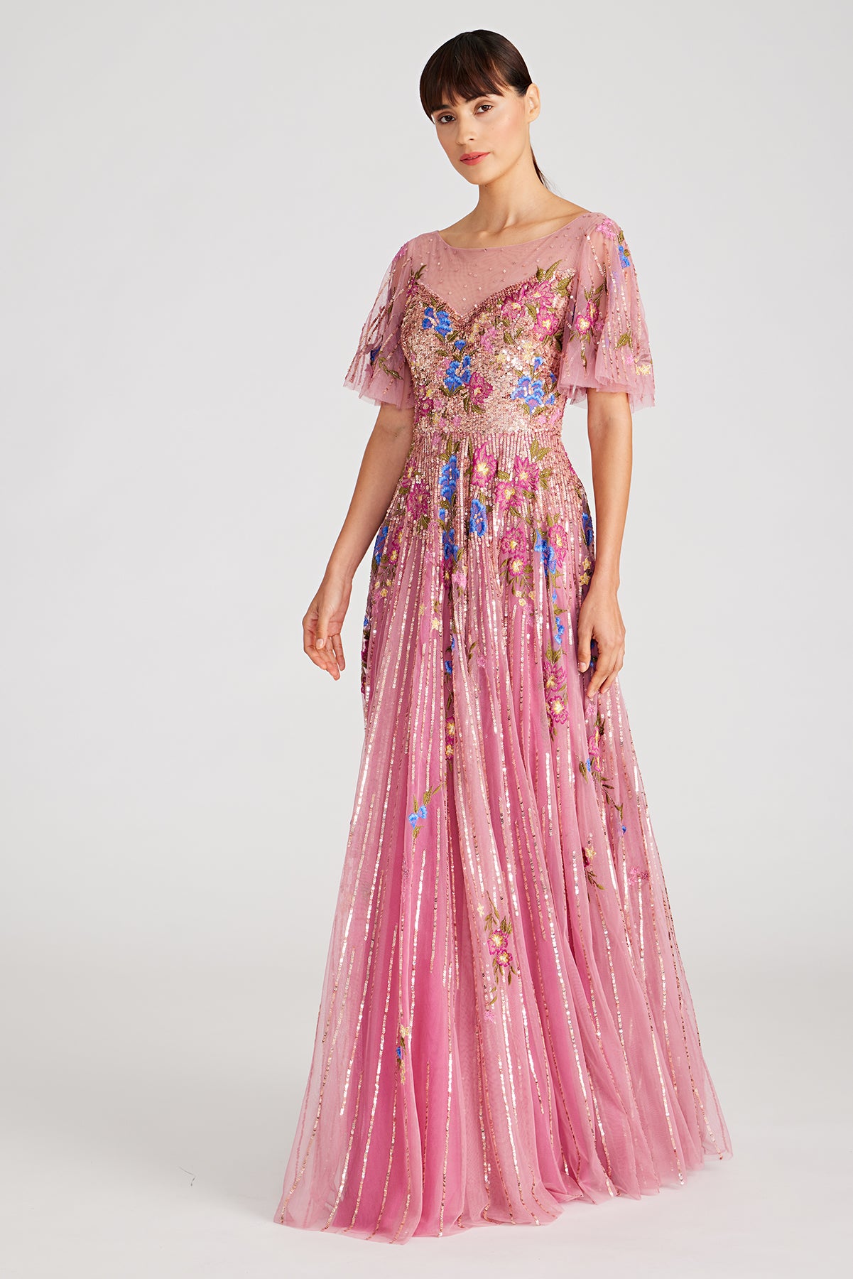 Maxine Bateau Neck Beaded Gown
