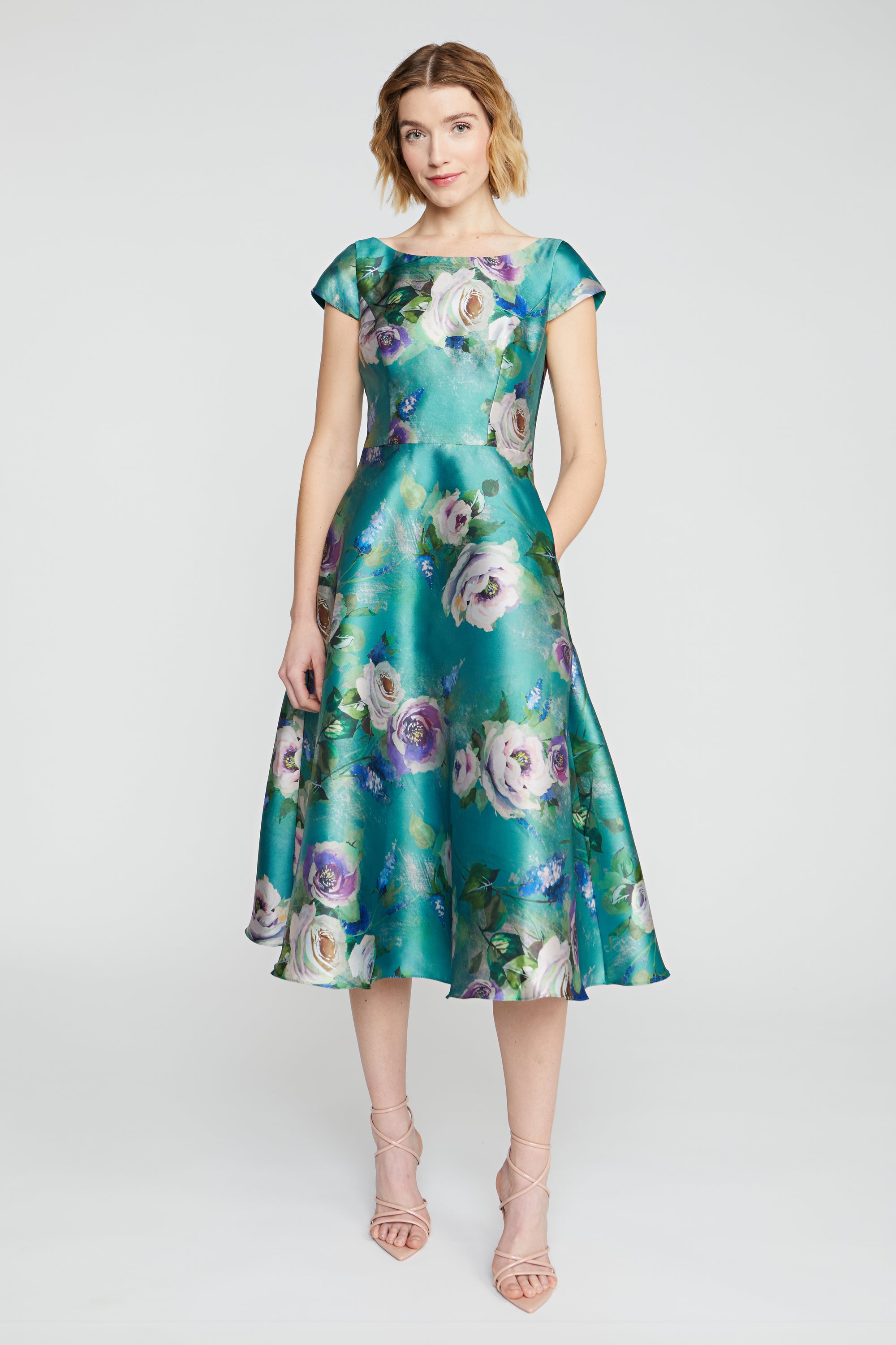Paula Mikado Tea Length Dress THEIA Paula Mikado Tea Length Dress THEIA