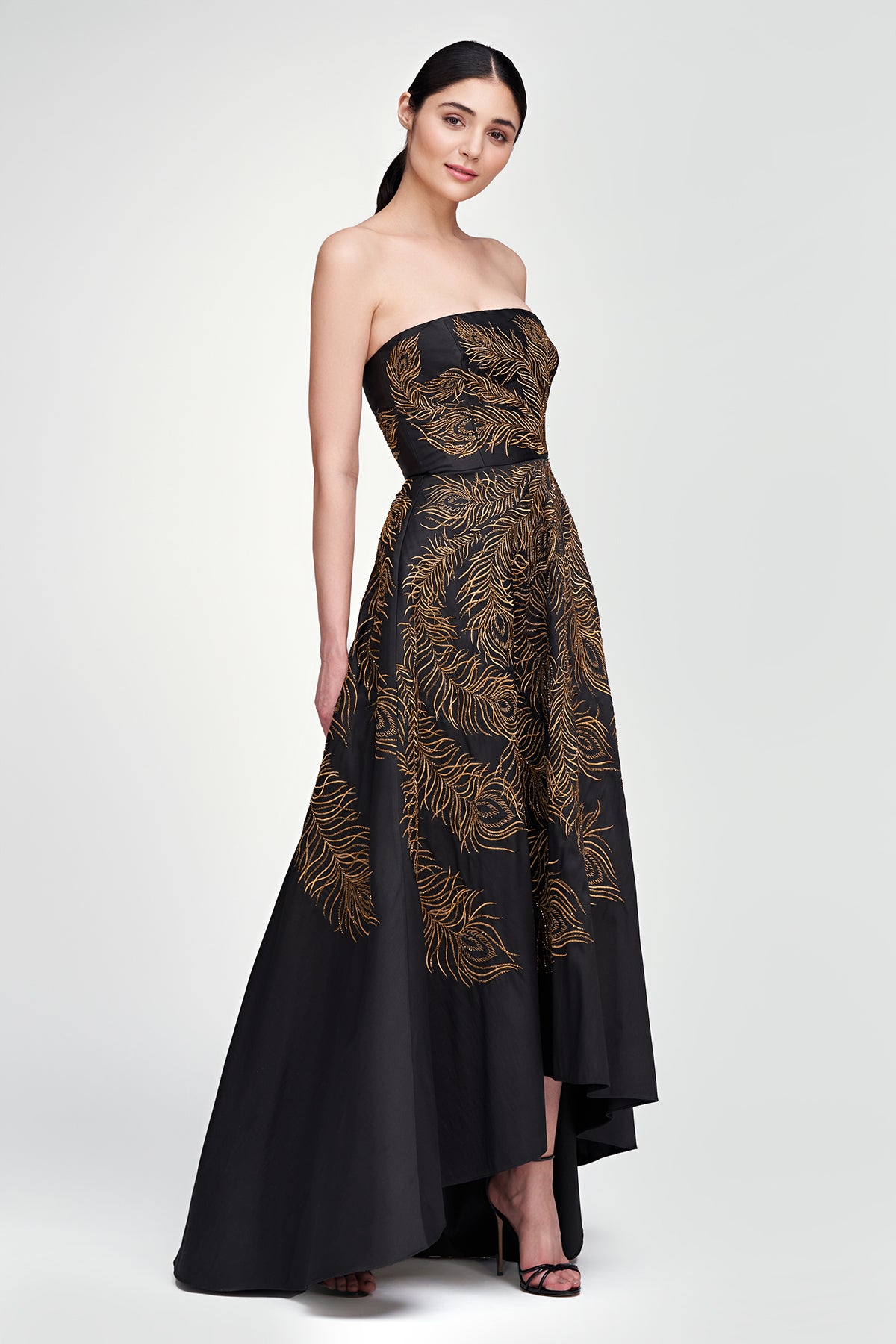 Erica Feather Embroidered Gown - 0 / Black / Gold Erica Feather Embroidered Gown - 0 / Black / Gold