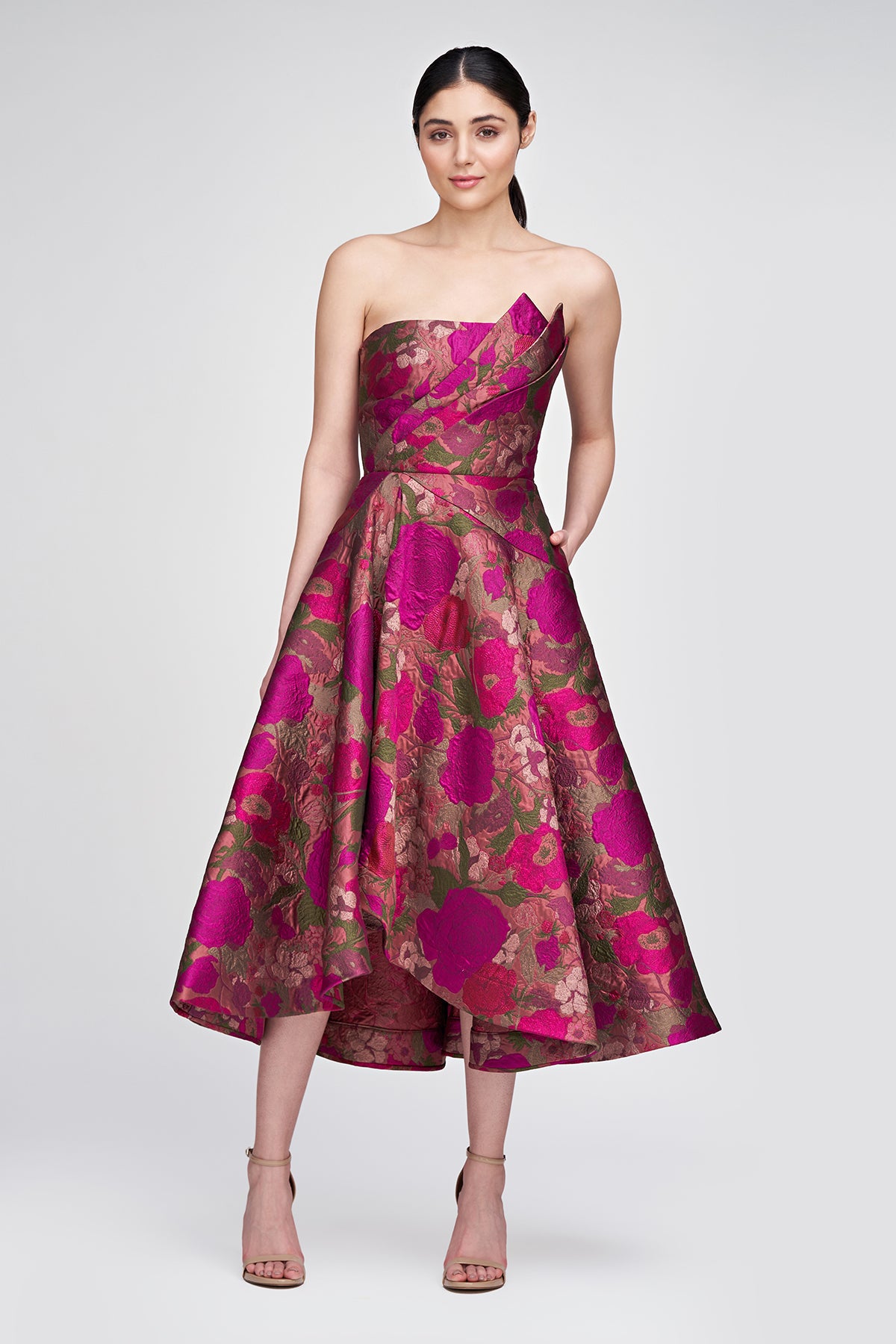 Theia Victoria Draped Rose Cocktail Sangria Dress