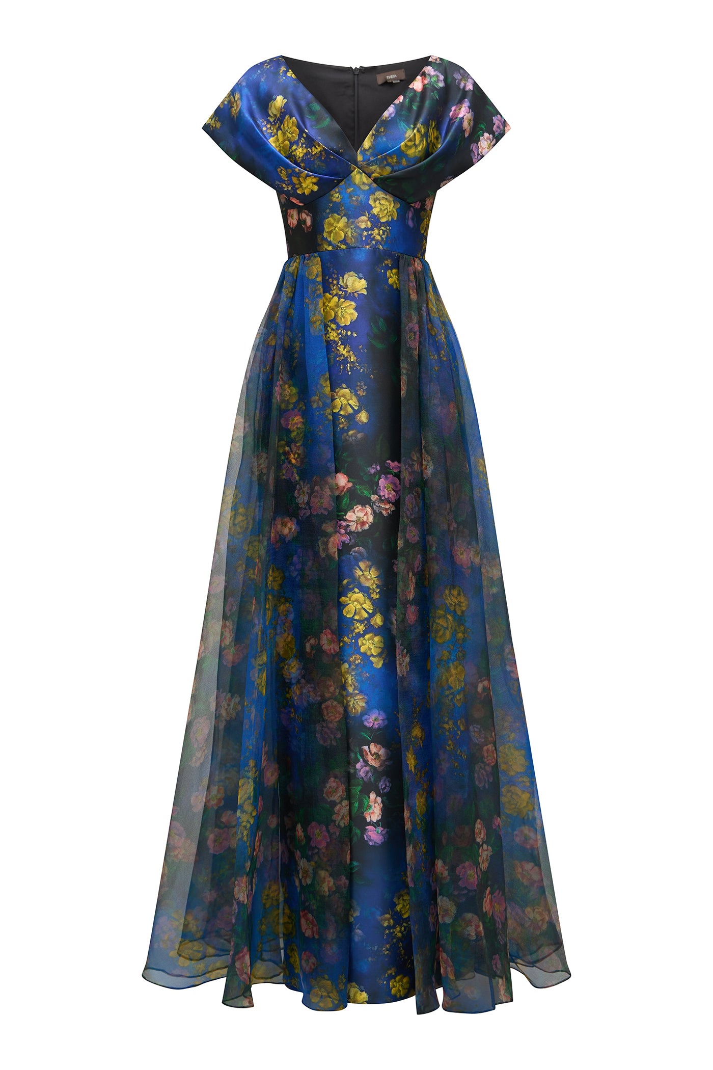 Theia Women's Nadia Floral Mikado V-Neck Gown - Nightfall Garden - Size 0 Theia Women's Nadia Floral Mikado V-Neck Gown - Nightfall Garden - Size 0