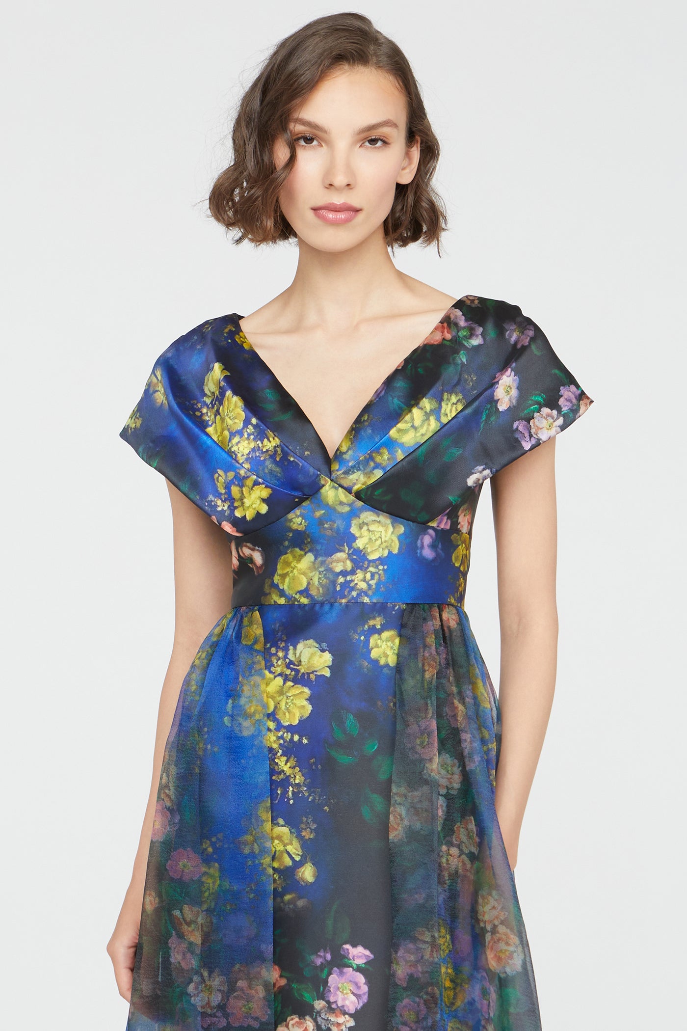 Theia Women's Nadia Floral Mikado V-Neck Gown - Nightfall Garden - Size 0 Theia Women's Nadia Floral Mikado V-Neck Gown - Nightfall Garden - Size 0