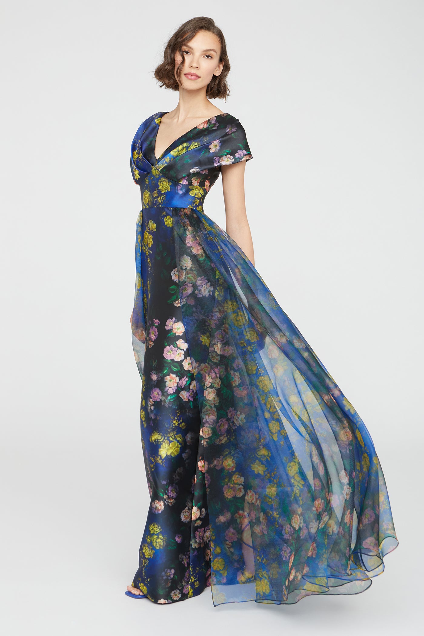 Theia Women's Nadia Floral Mikado V-Neck Gown - Nightfall Garden - Size 0 Theia Women's Nadia Floral Mikado V-Neck Gown - Nightfall Garden - Size 0