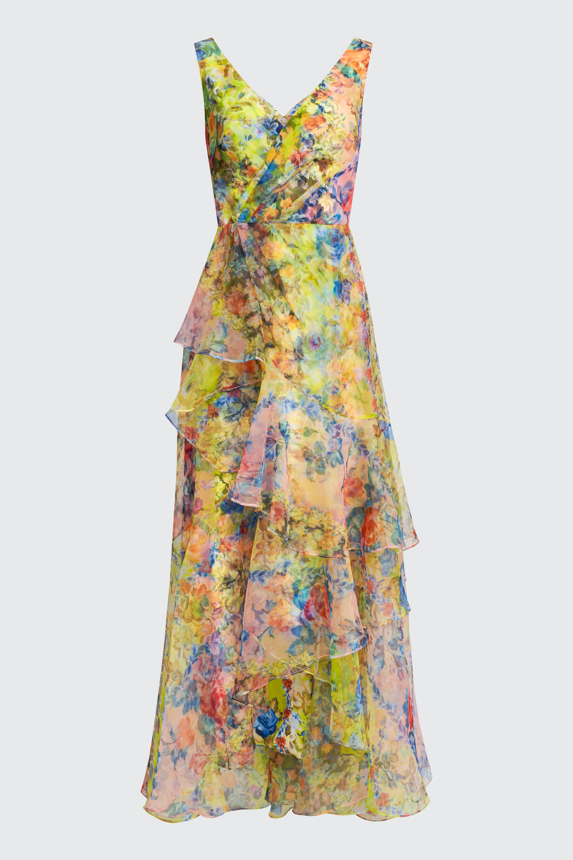 Mindy Organza V Neck Gown 8 / Heritage Patchwork Floral