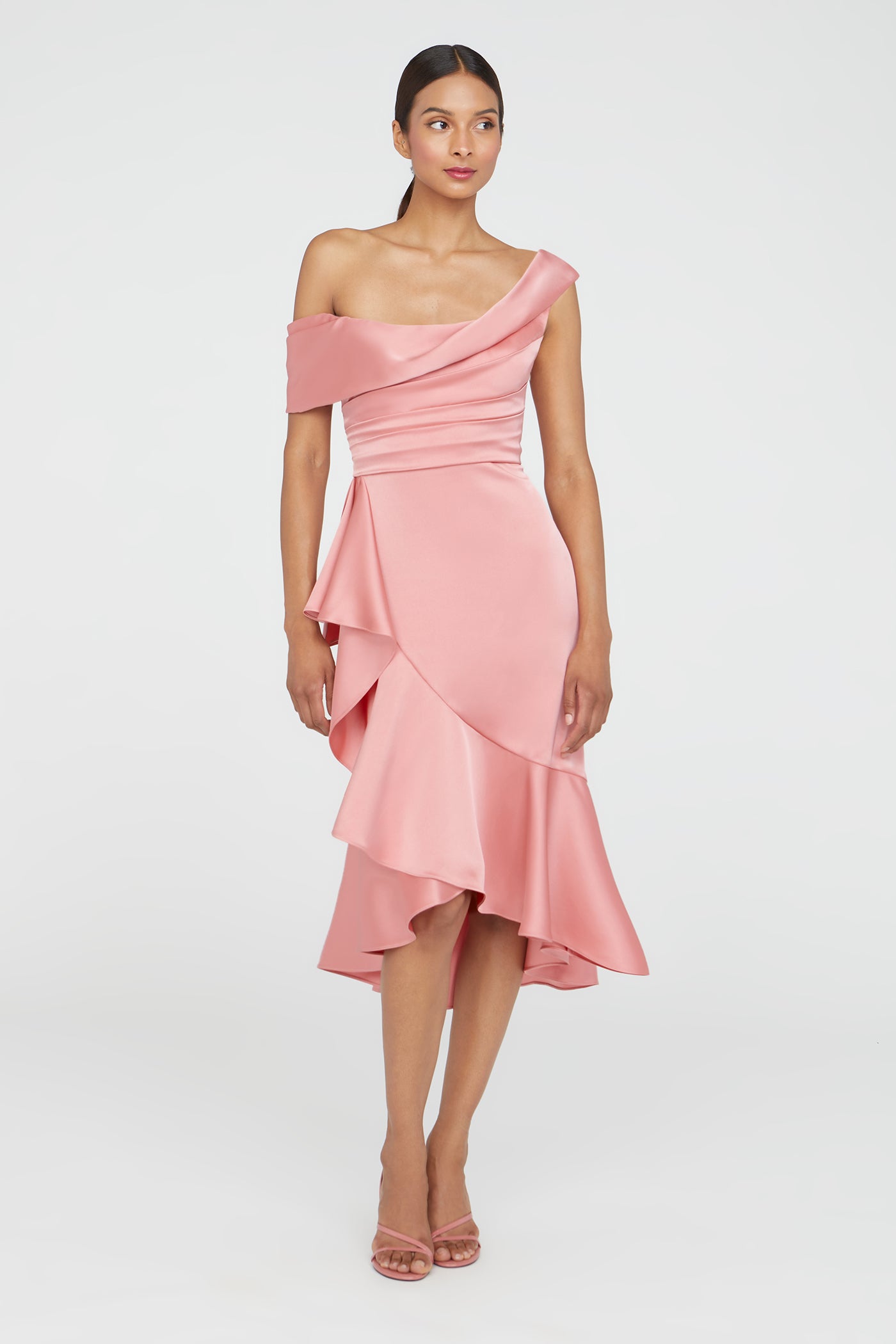 Theia Janice Draped Asymmetric Dress