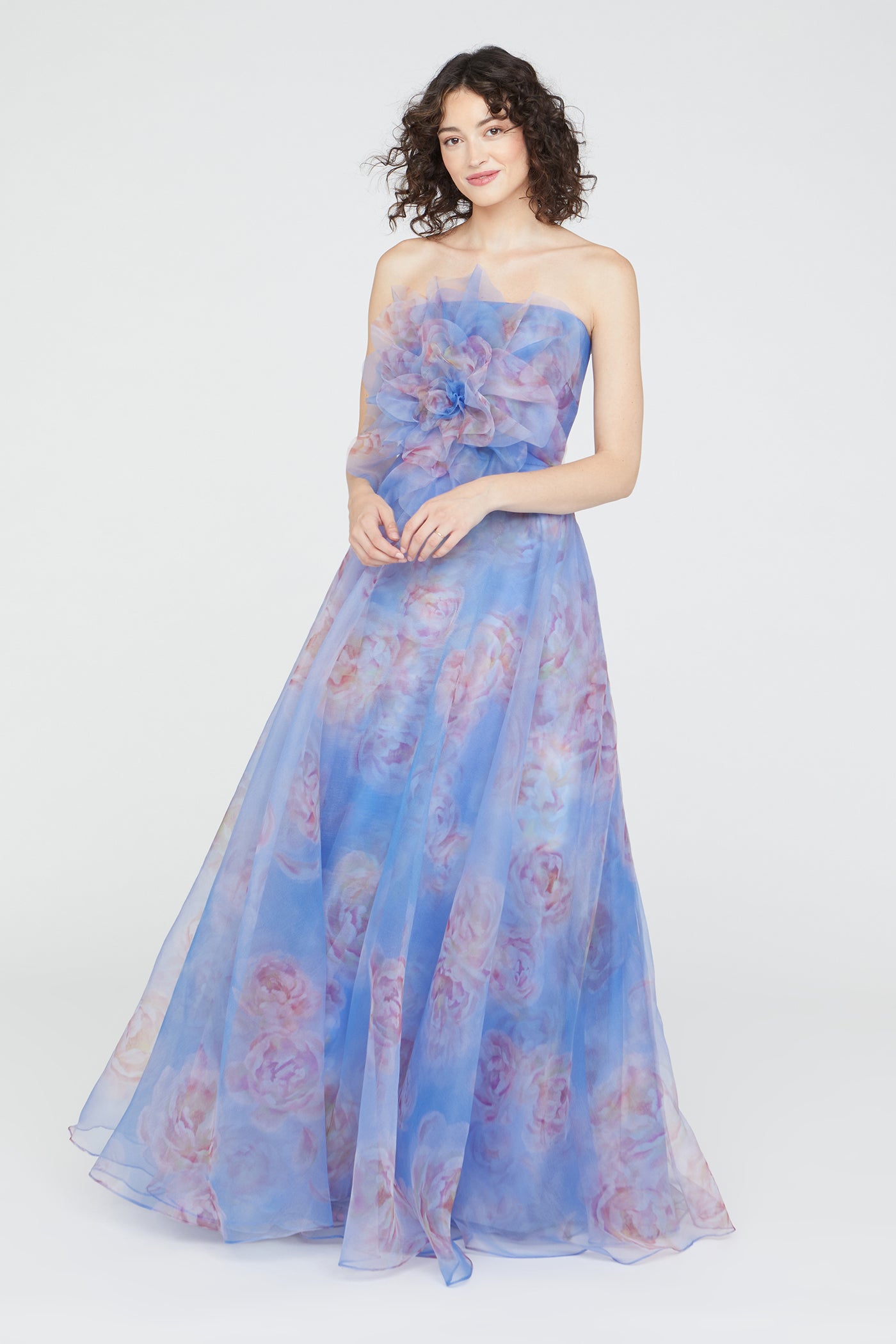 Theia Women's Kimberly Floral Organza Strapless Gown - Pearl Roses - Size 4 Theia Women's Kimberly Floral Organza Strapless Gown - Pearl Roses - Size 4