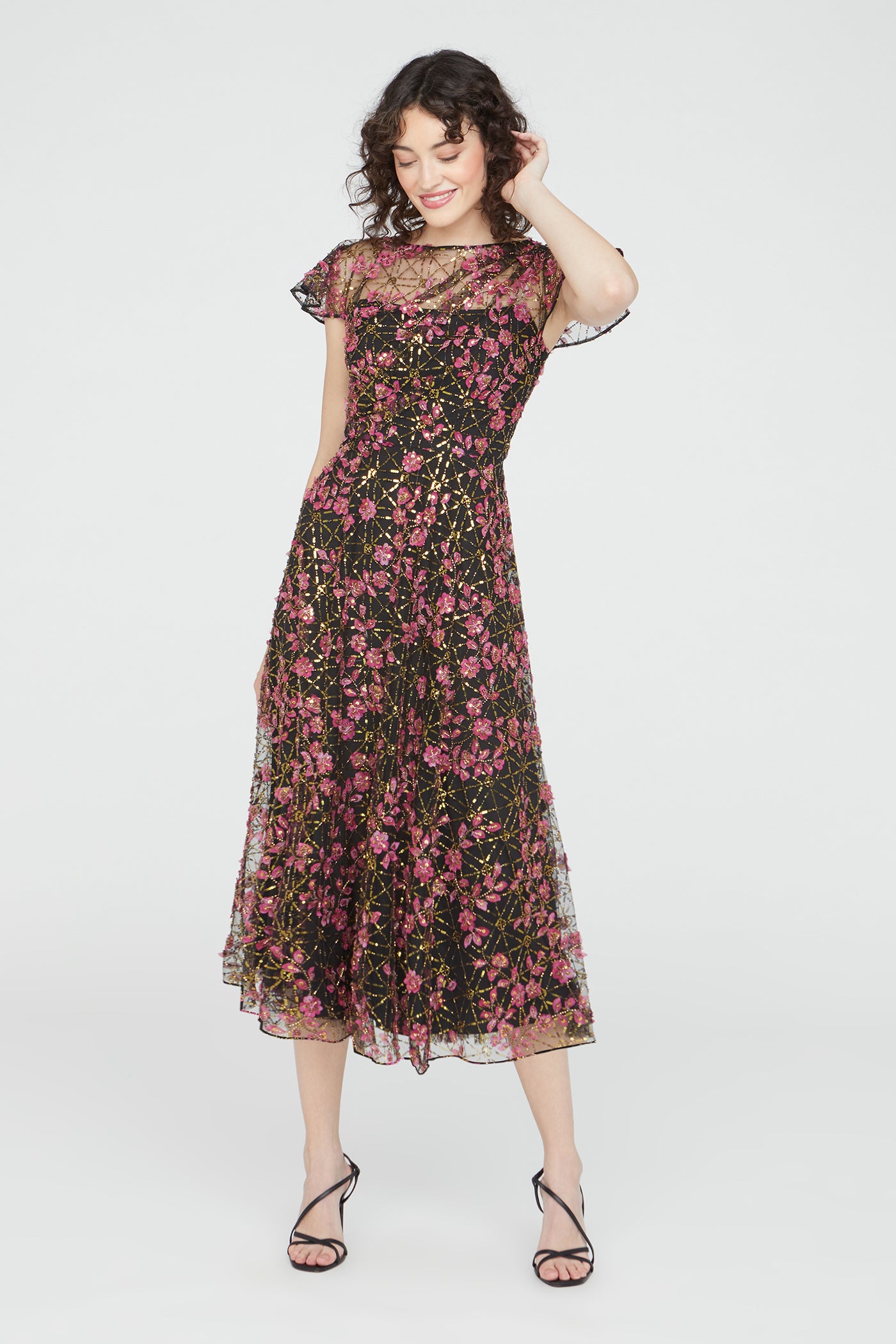 Theia Mariah Beaded Midi Dress
