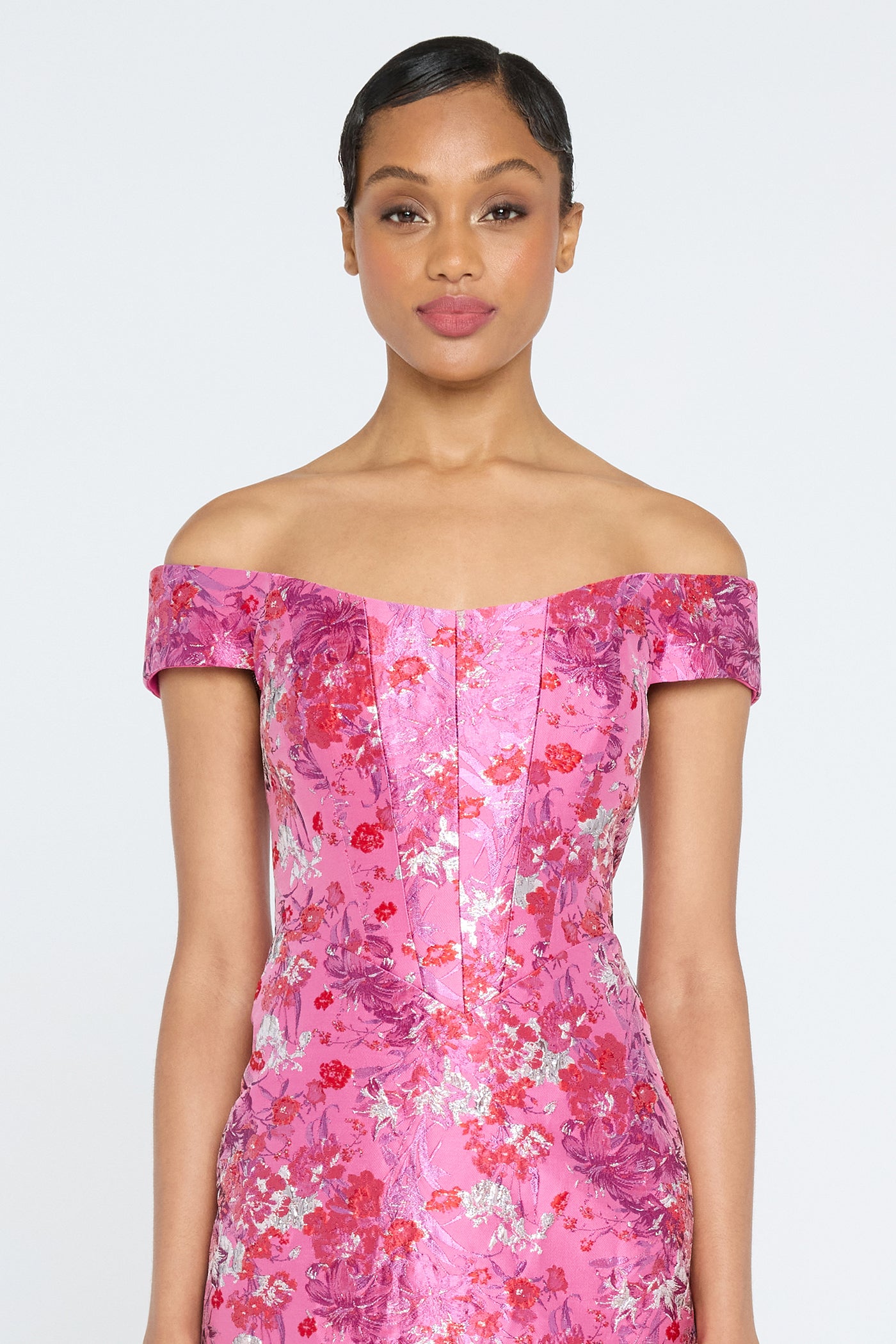 pink floral off shoulder dress Memoire Off-Shoulder Textured Mini Dress Pink