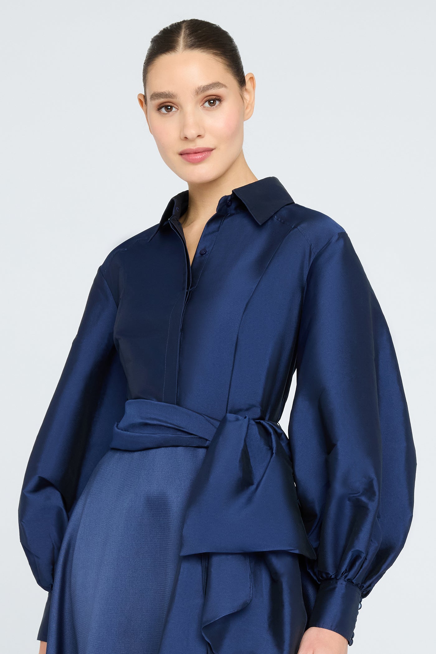 shirt dress gown A-Line Floor Length Wedding Guest Dress Formal Dresses Mother of the Bride Dress Long Sleeve Shirt Collar Elegant Wedding Formal Satin with Slit 2026 button placket secures this gala Vestido Linen Maxi Shirt -