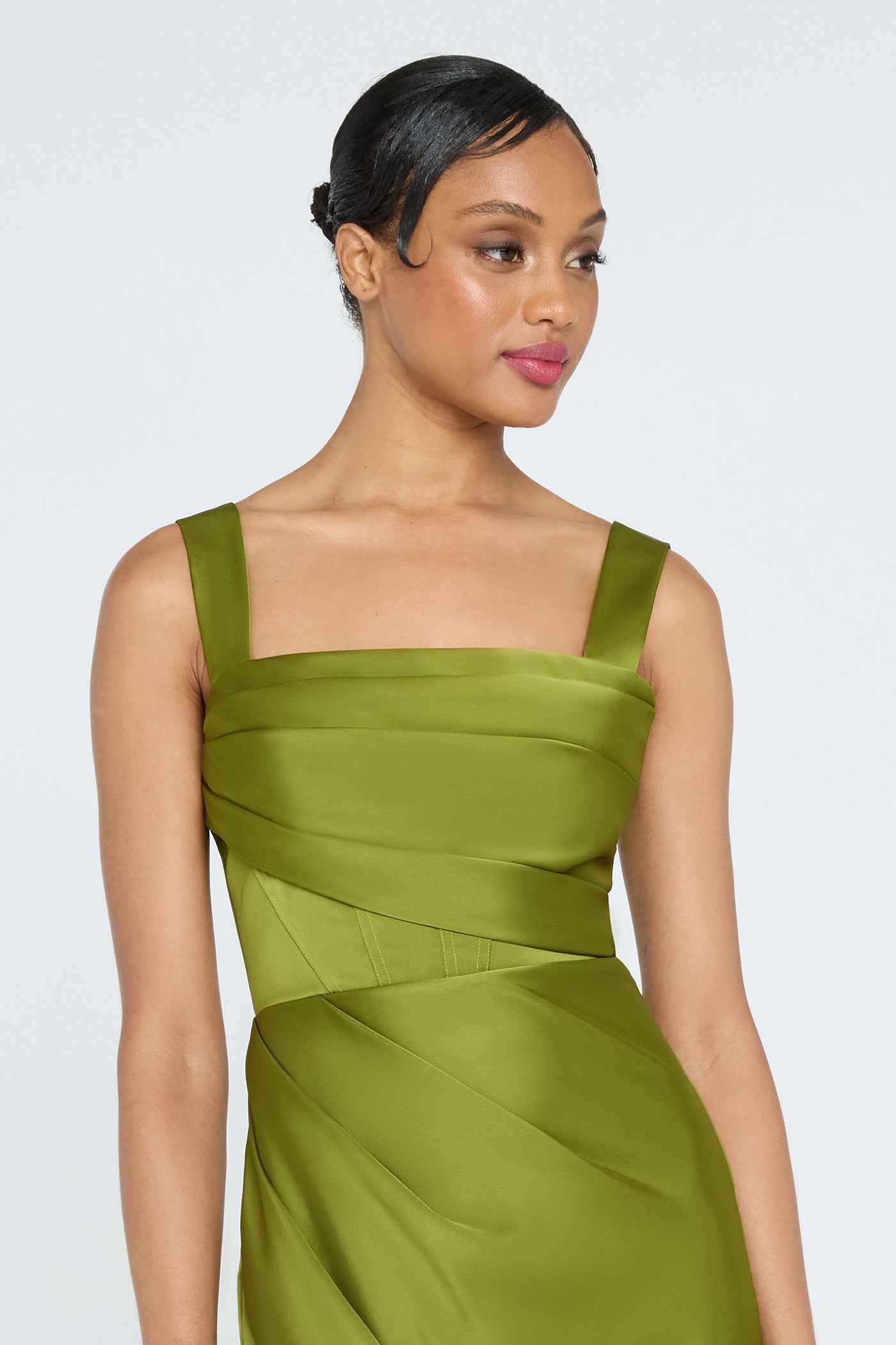 Genevive Draped Satin Dress 14 / Matcha Genevive Draped Satin Dress 14 / Matcha