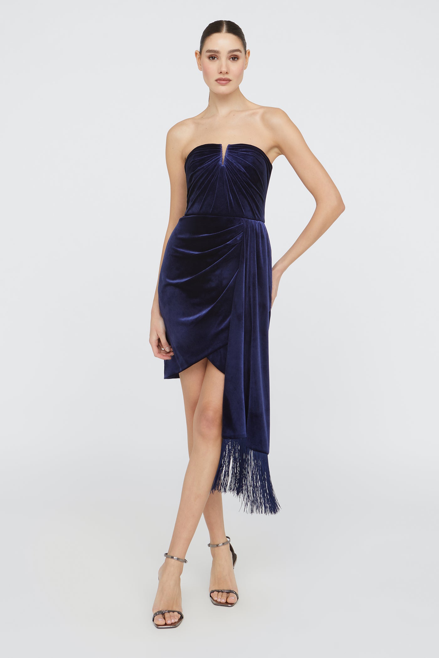 velvet strapless dress Portia and Scarlett PS23000 Long Prom The Dress Outlet fitted waist sits atop a lightly structured skater skirt that falls to a cute mini hem Onyx Velvet Strapless Dress With
