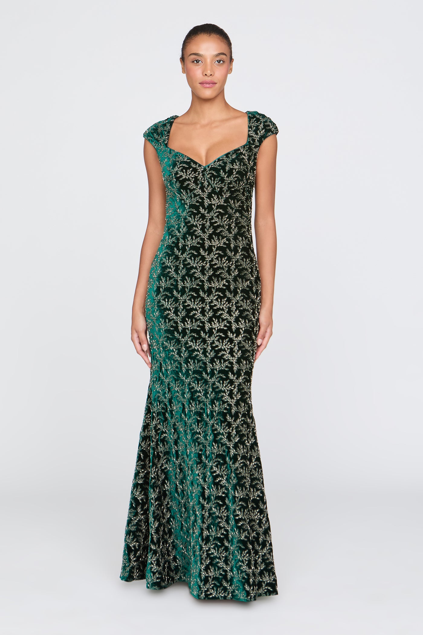 Zoelle Beaded Velvet Gown 16 / Emerald / Gunmetal