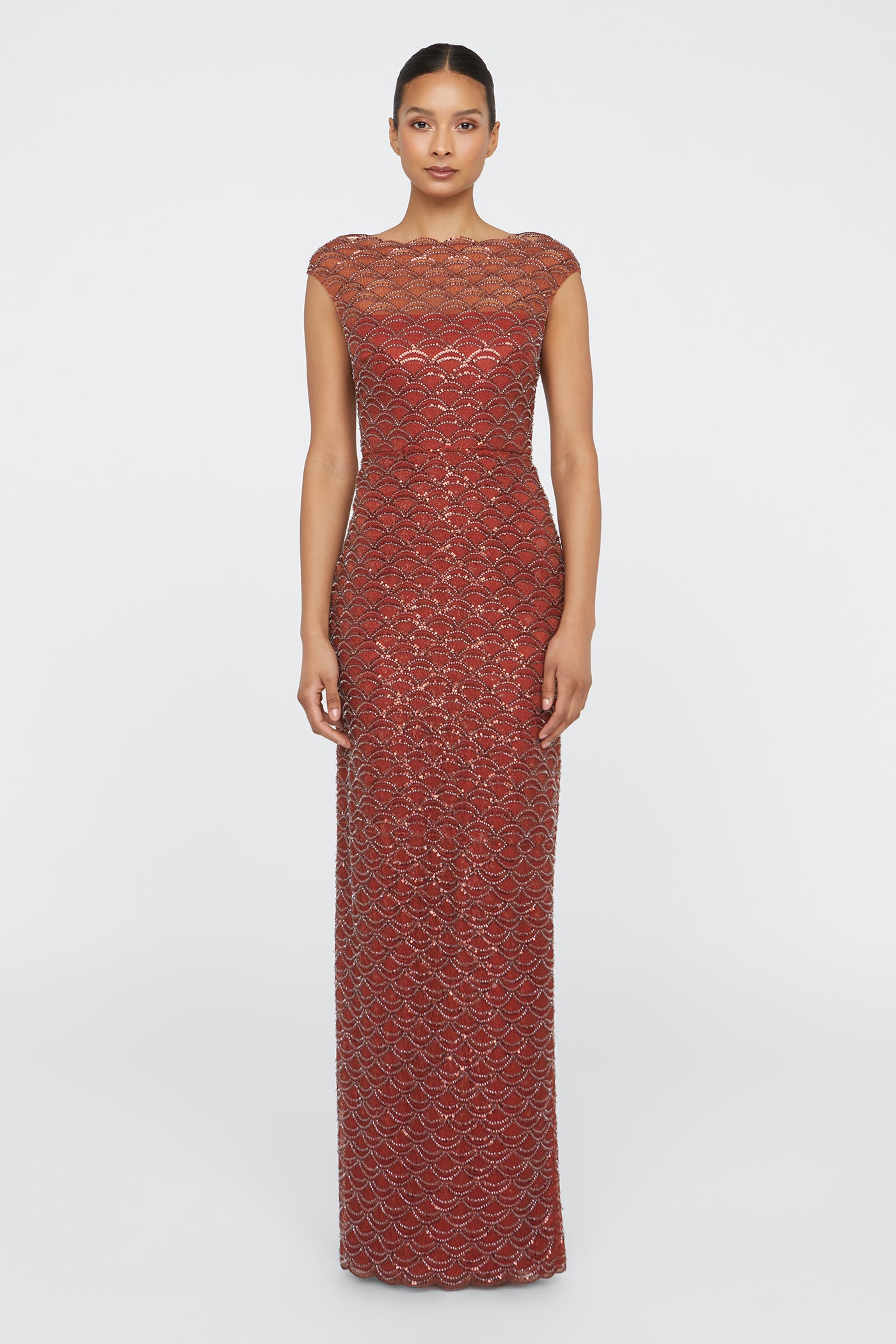 Theia Women's Aura Beaded Column Gown - Copper