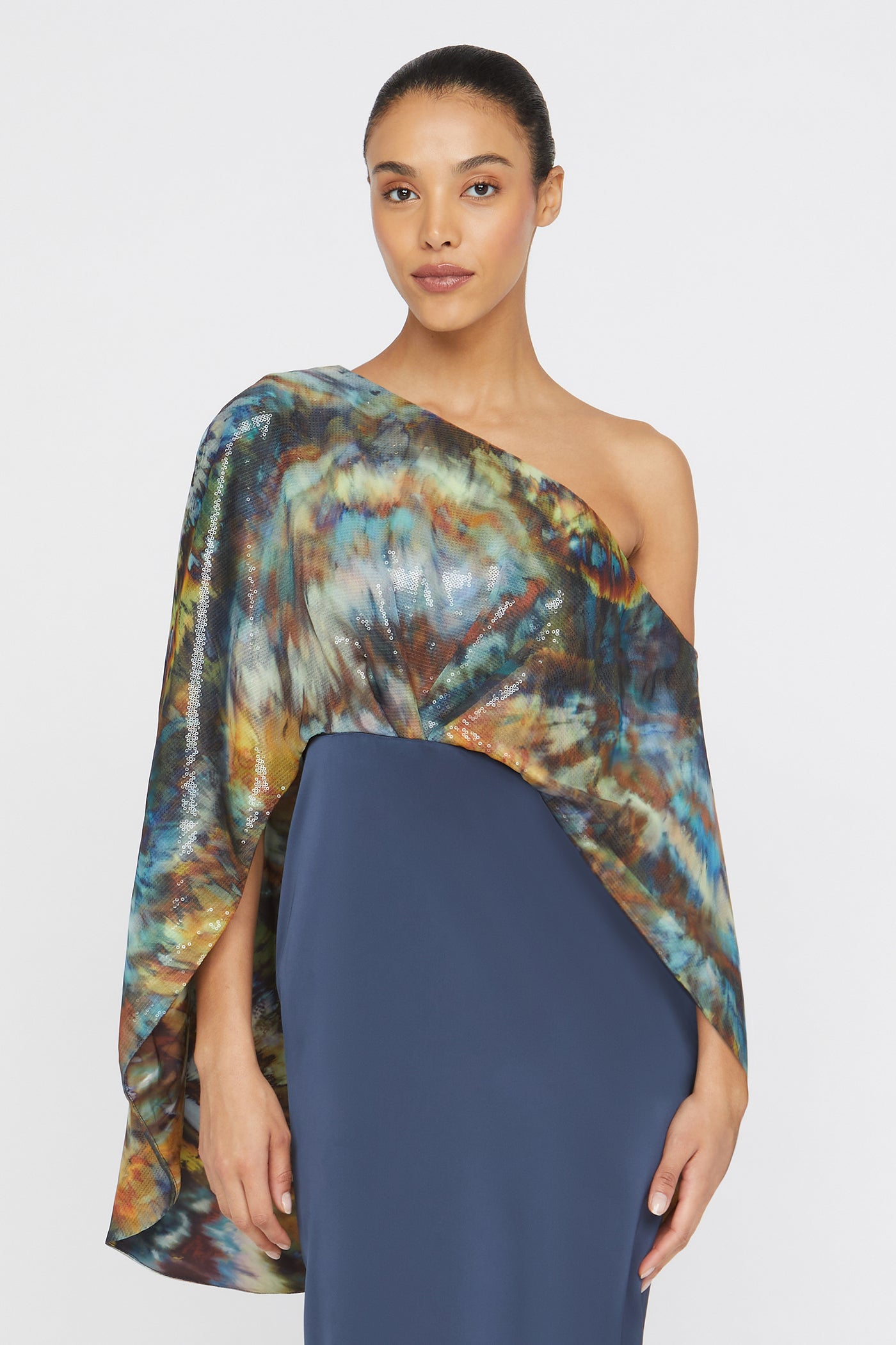 one shoulder cape dress Gisette One Shoulder Cape Gown 8 / Metamorphosis