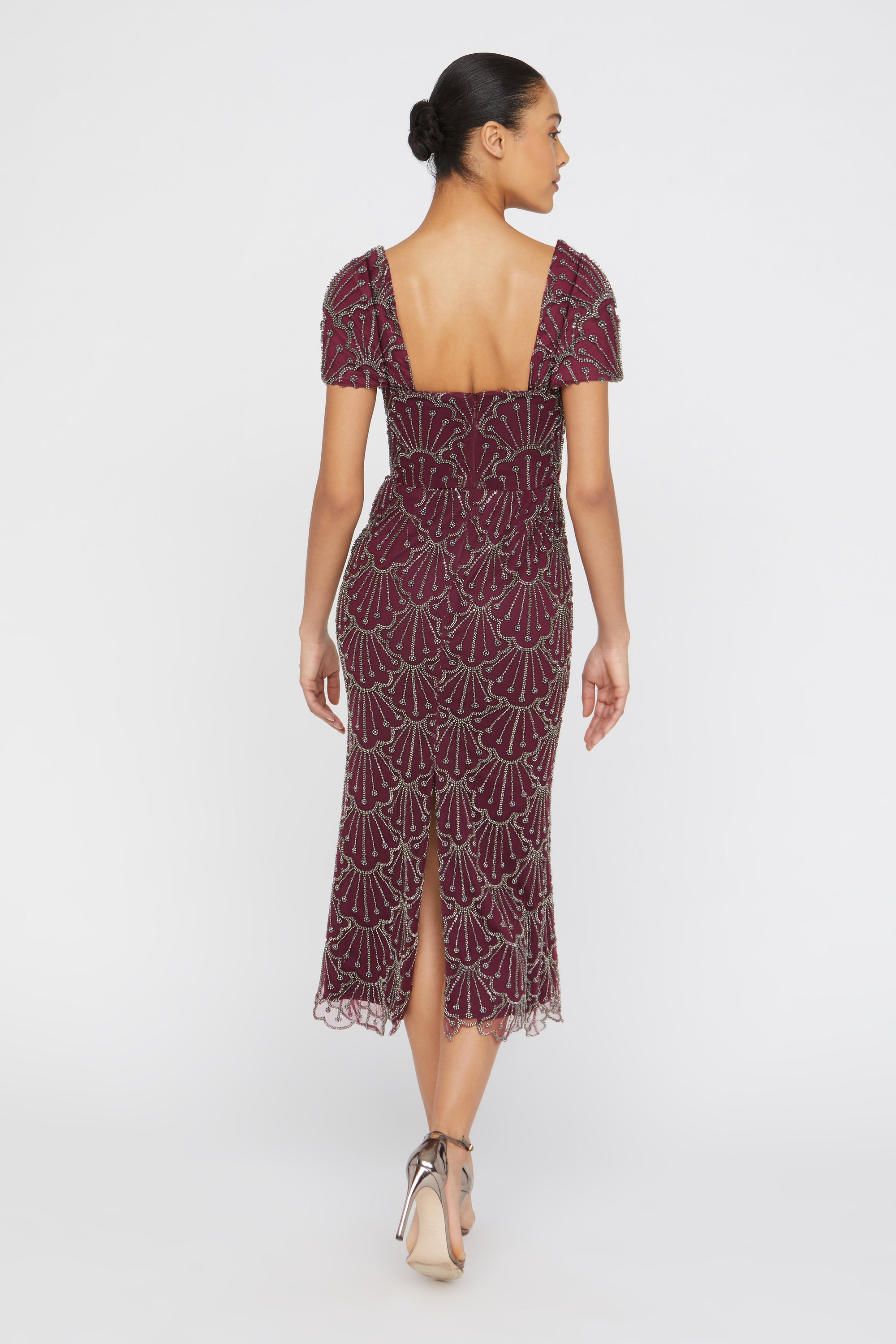 midi beaded cocktail dress Mac Duggal Women's V Neck Beaded Fringe Embellished Dress - Tan/Beige - Size 6