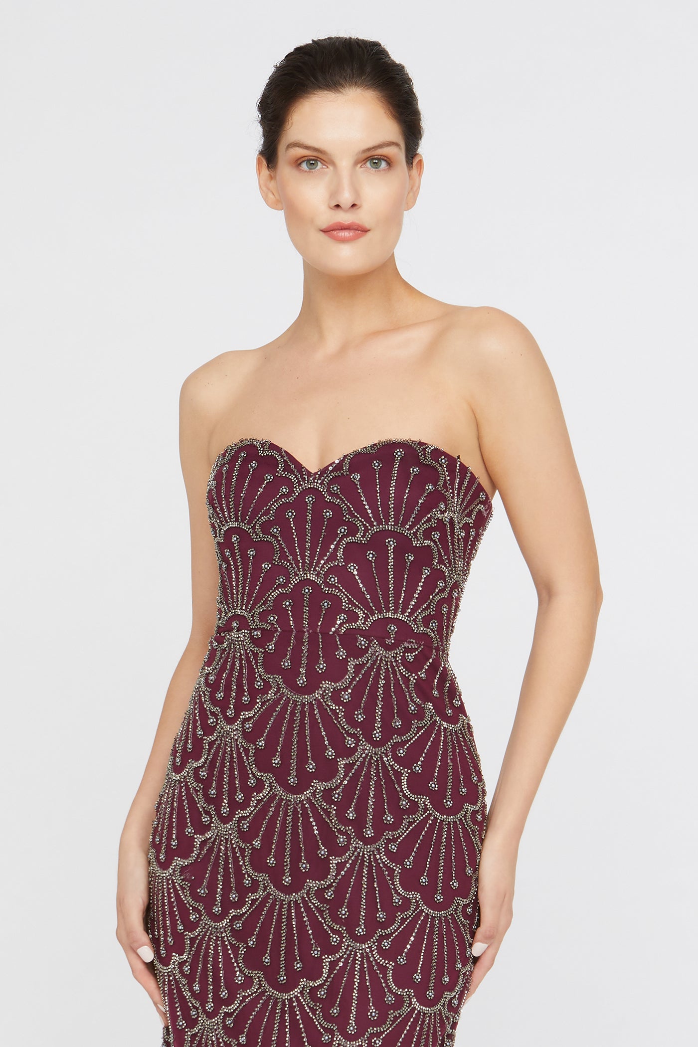 Theia Women's Tessa Strapless Beaded Column Gown - Oxblood