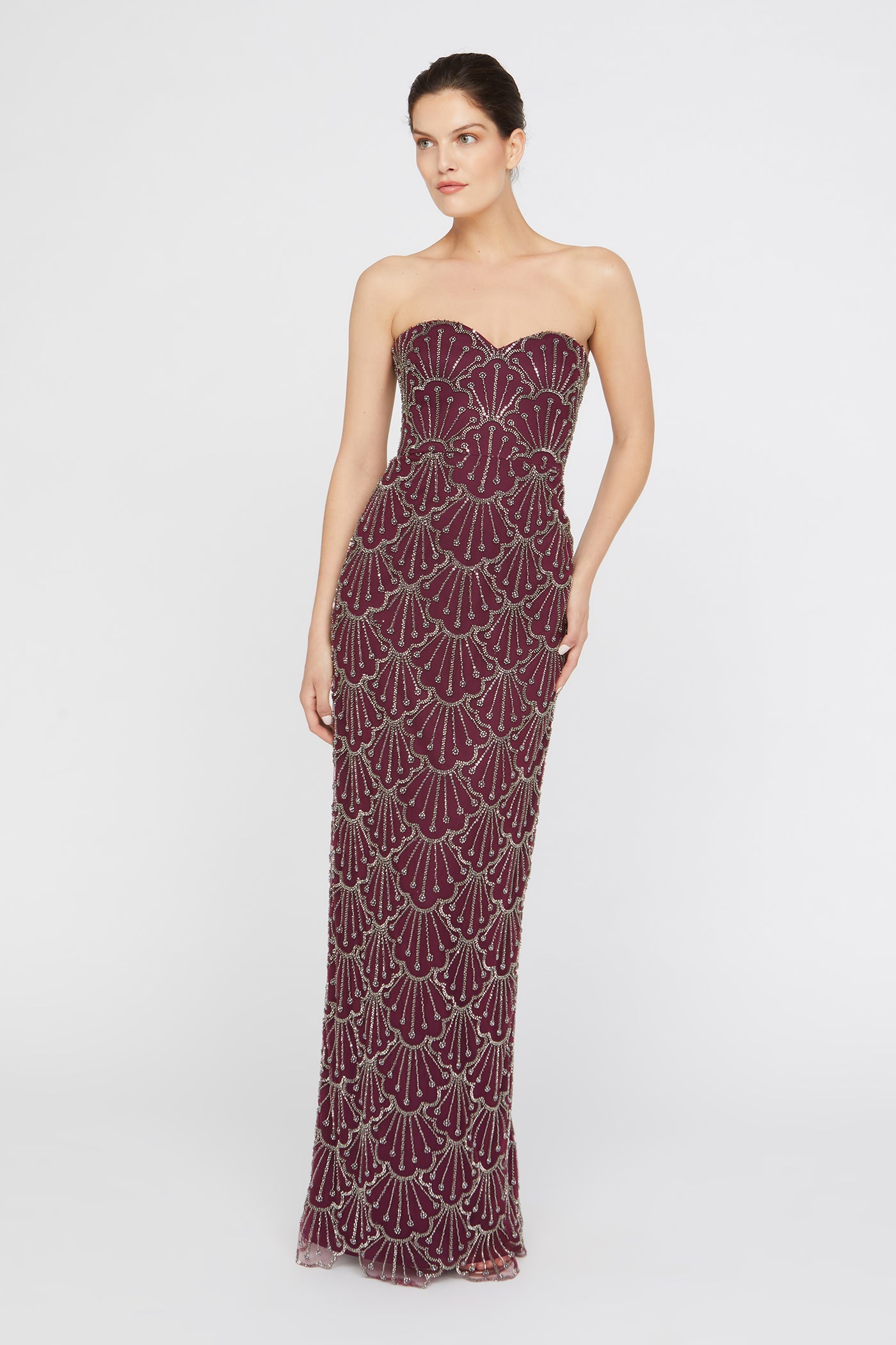 Theia Women's Tessa Strapless Beaded Column Gown - Oxblood - Size 14 Theia Women's Tessa Strapless Beaded Column Gown - Oxblood - Size 14