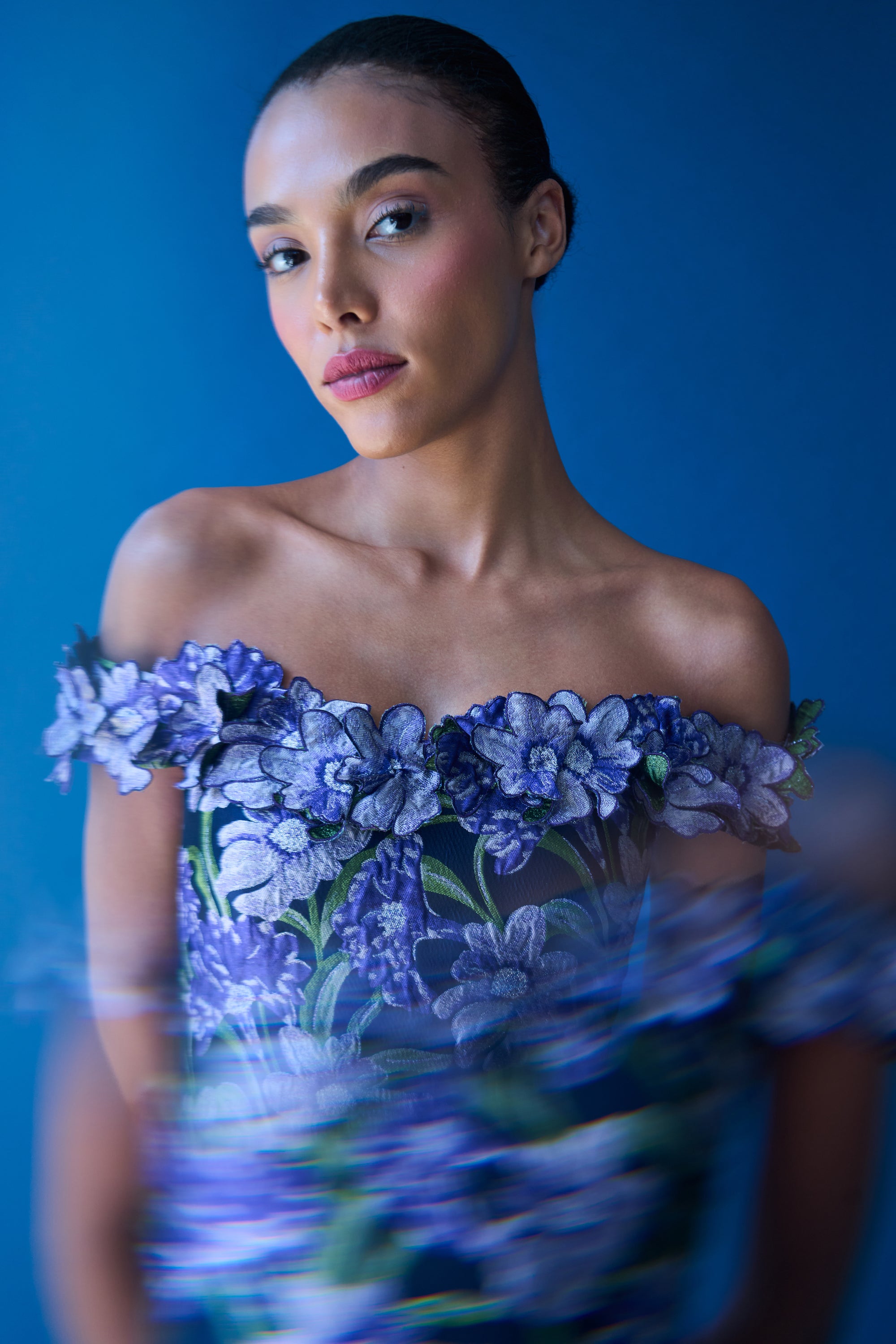 Olyssia Fit And Flare Gown 6 / Iris Bloom / Navy Olyssia Fit And Flare Gown 6 / Iris Bloom / Navy