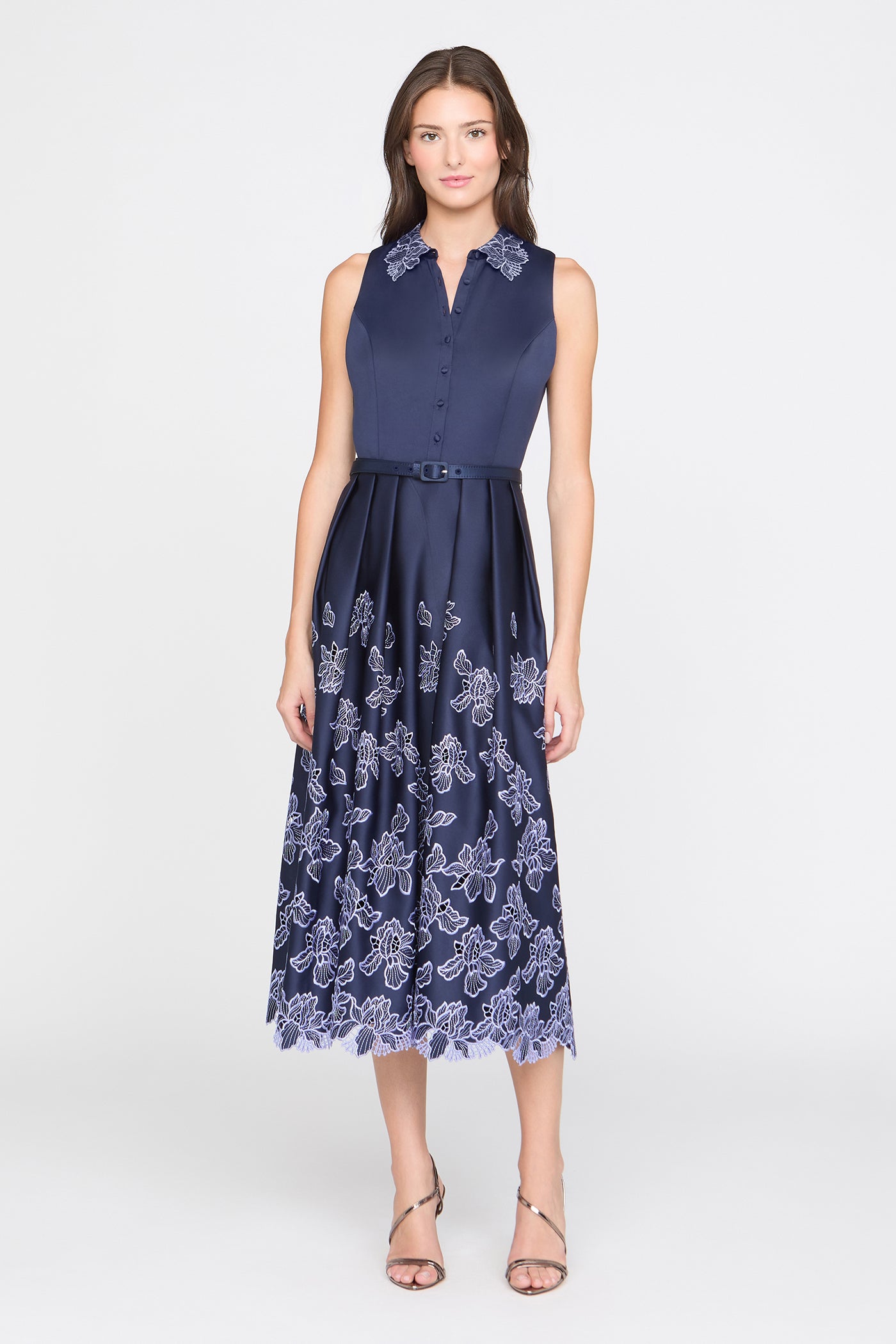 floral sleeveless shirt dress Theia Merisel - Navy / Deep Periwinkle avocado sleeveless design Size:4- Girls The Complete Calibre Guide