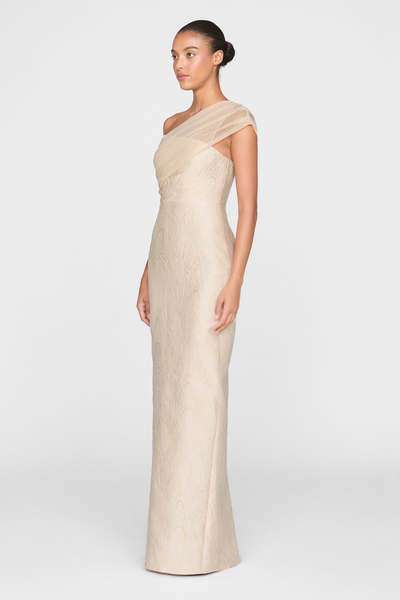 Zara Draped Shawl Column Dress 2 / Champagne Zara Draped Shawl Column Dress 2 / Champagne