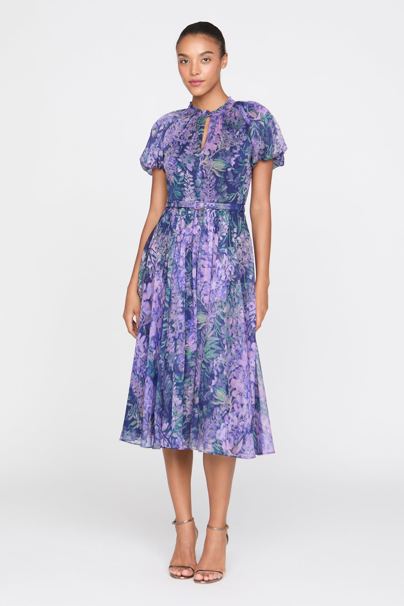 flowy summer dresses midi Bohemian Floral Chiffon Midi Dress