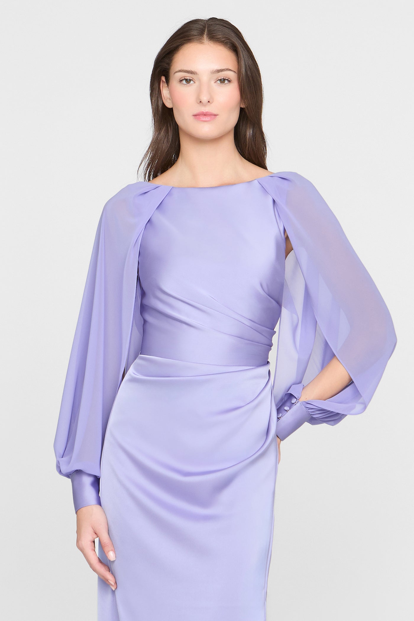 purple long sleeve satin dress Penelope Satin Column Dress 6 / Deep Periwinkle