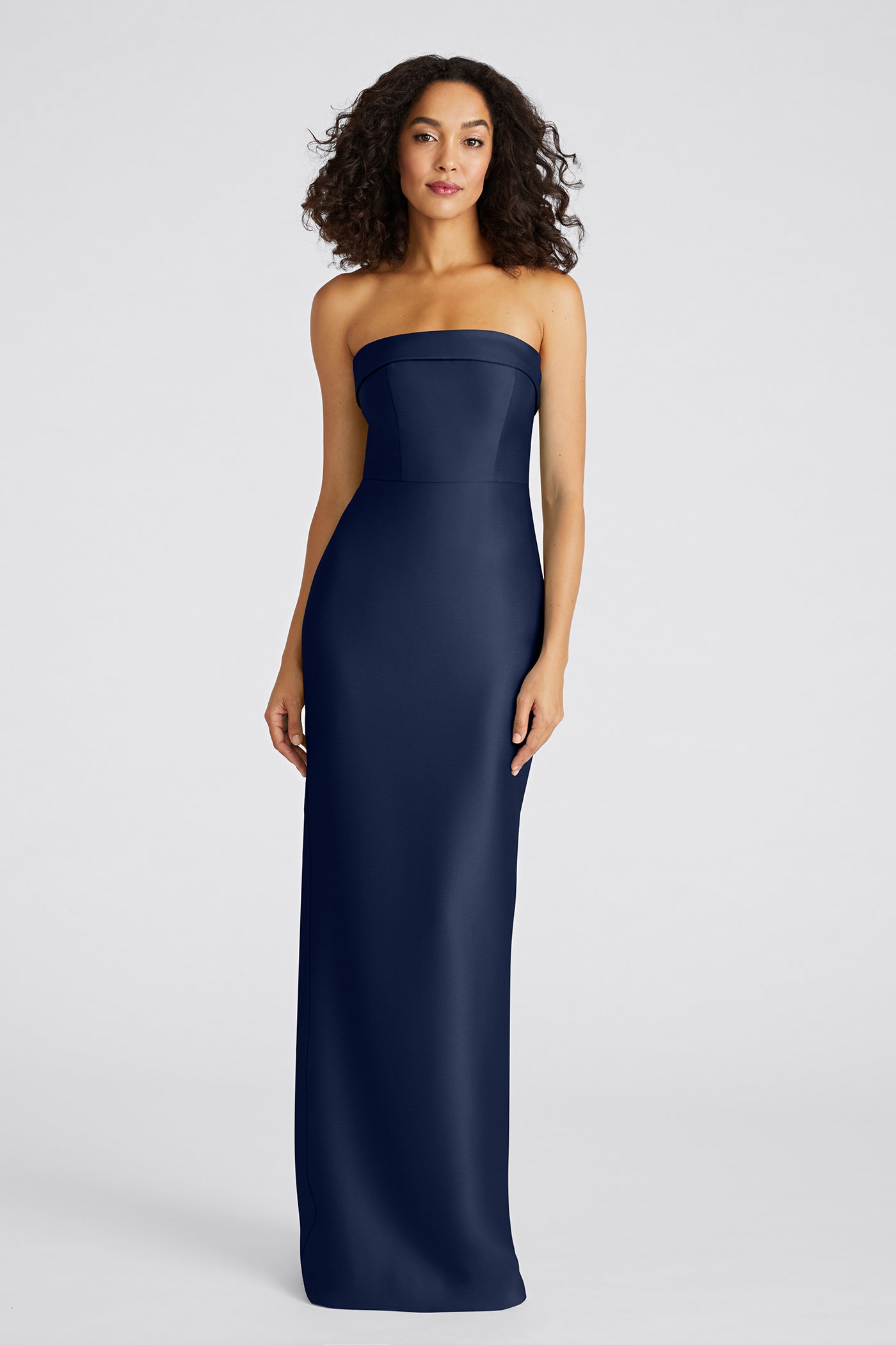 Theia Gaia Mikado Strapless Column Gown - Nautical Navy