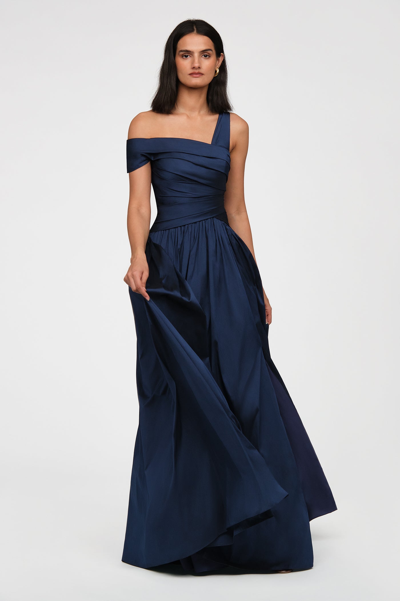 Theia Avery Asymmetric Taffeta Gown - Nautical Navy
