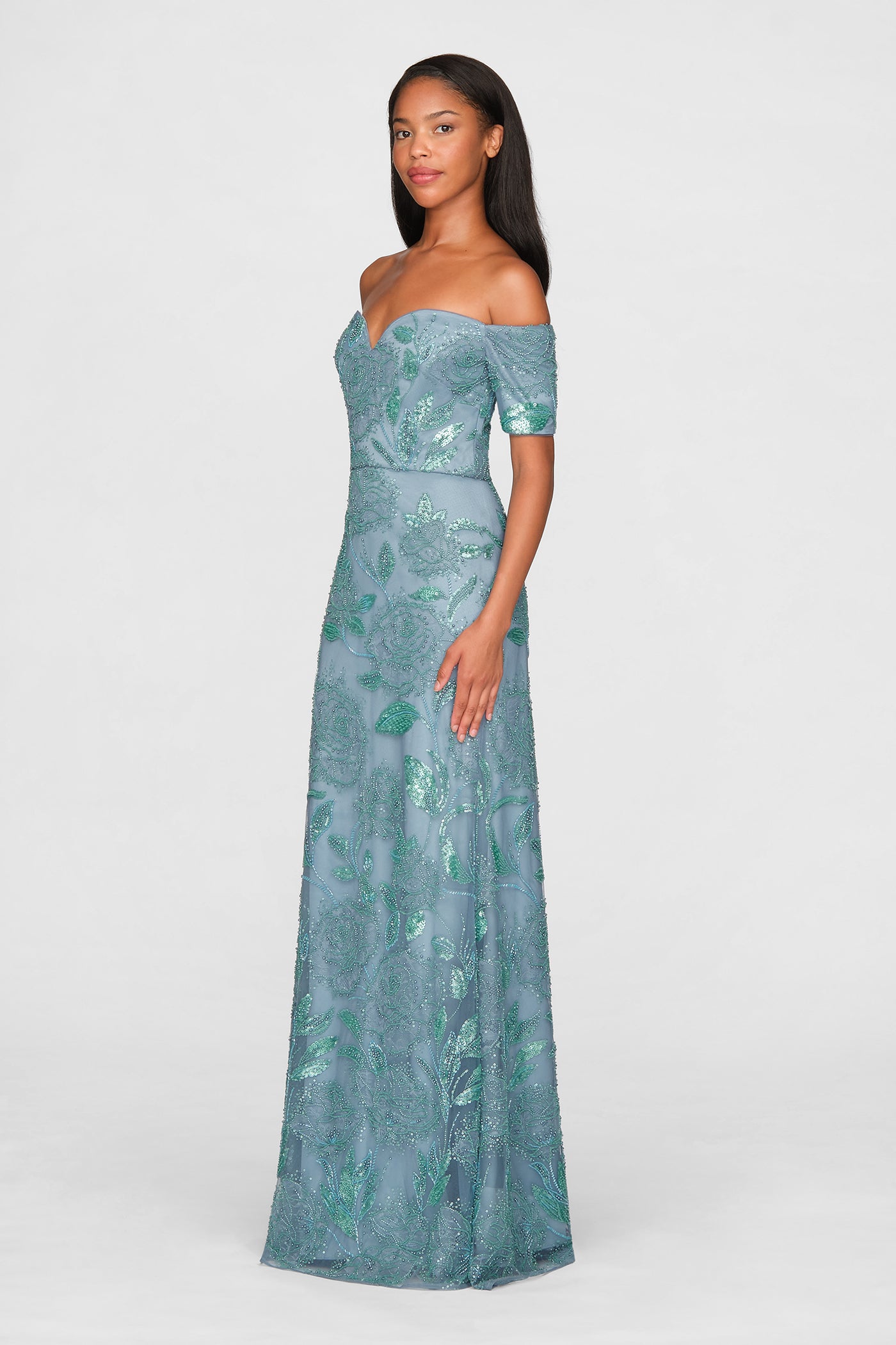 Turin Beaded Off Shoulder Gown