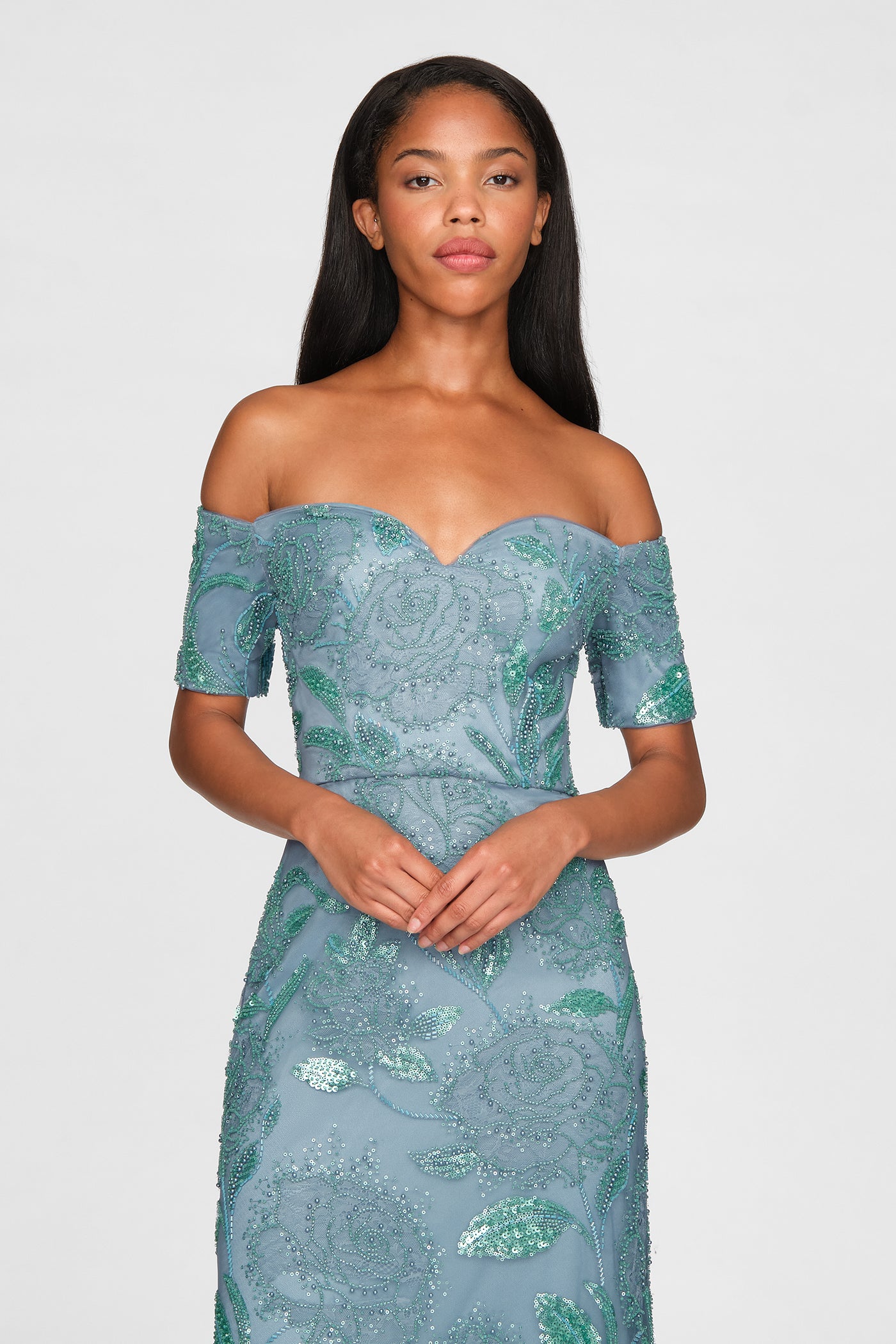 Turin Beaded Off Shoulder Gown