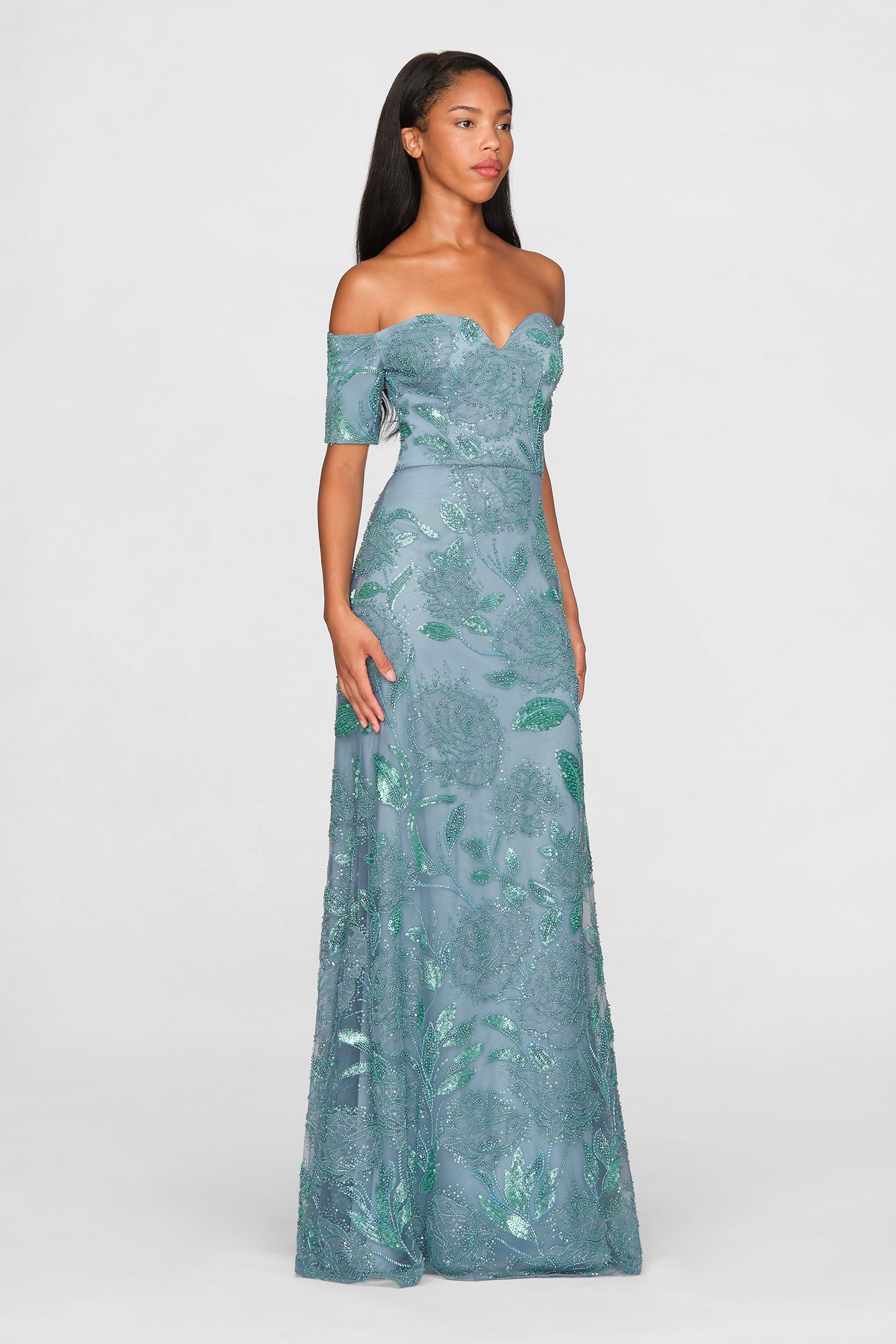Turin Beaded Off Shoulder Gown