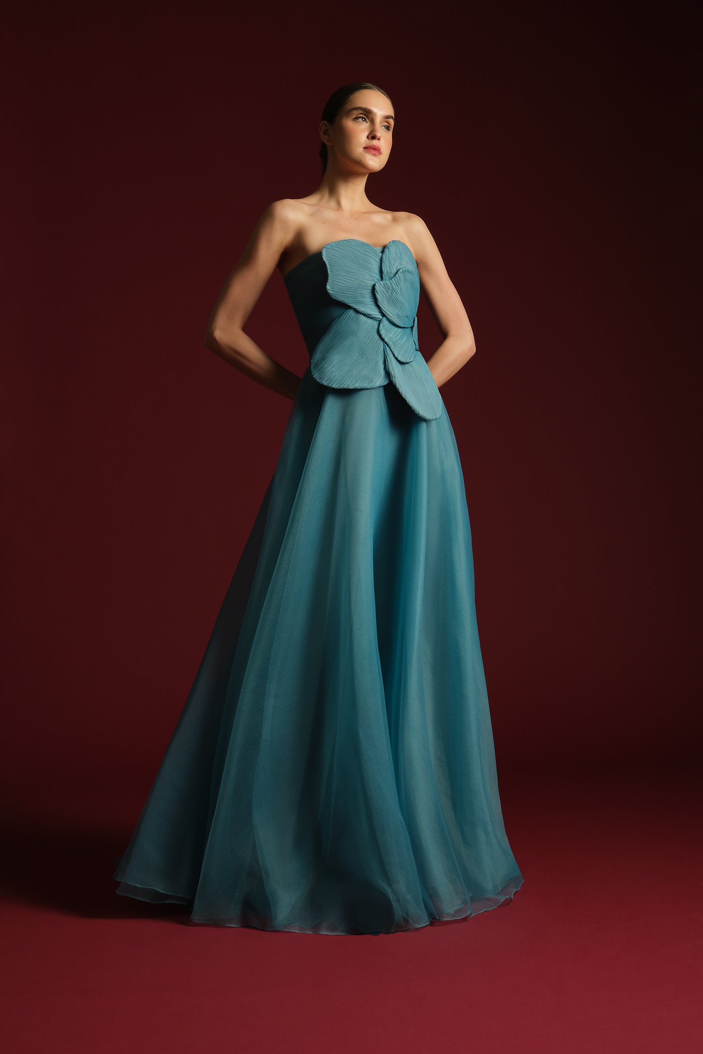 Lyon Pleated Draped Rose Gown