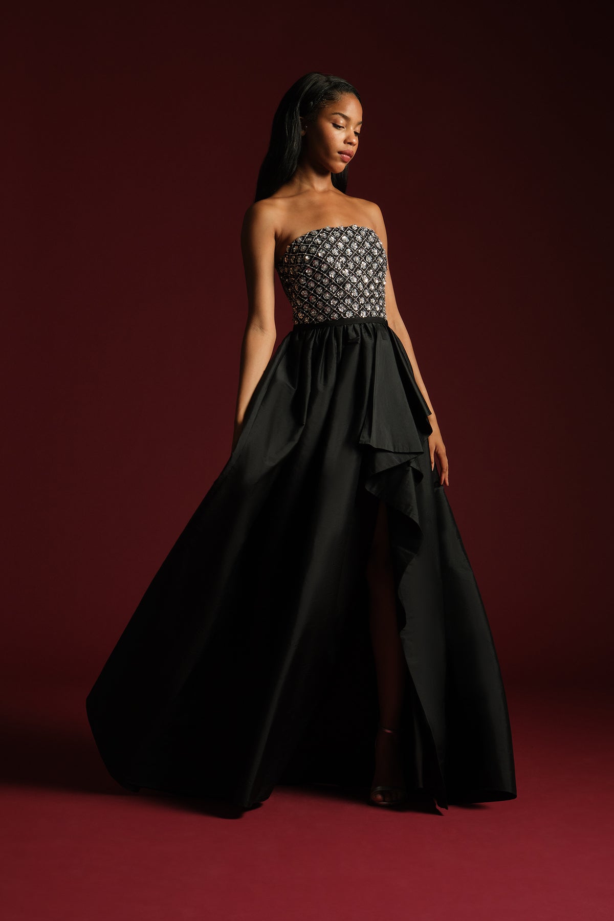 Mila Beaded Taffeta Gown