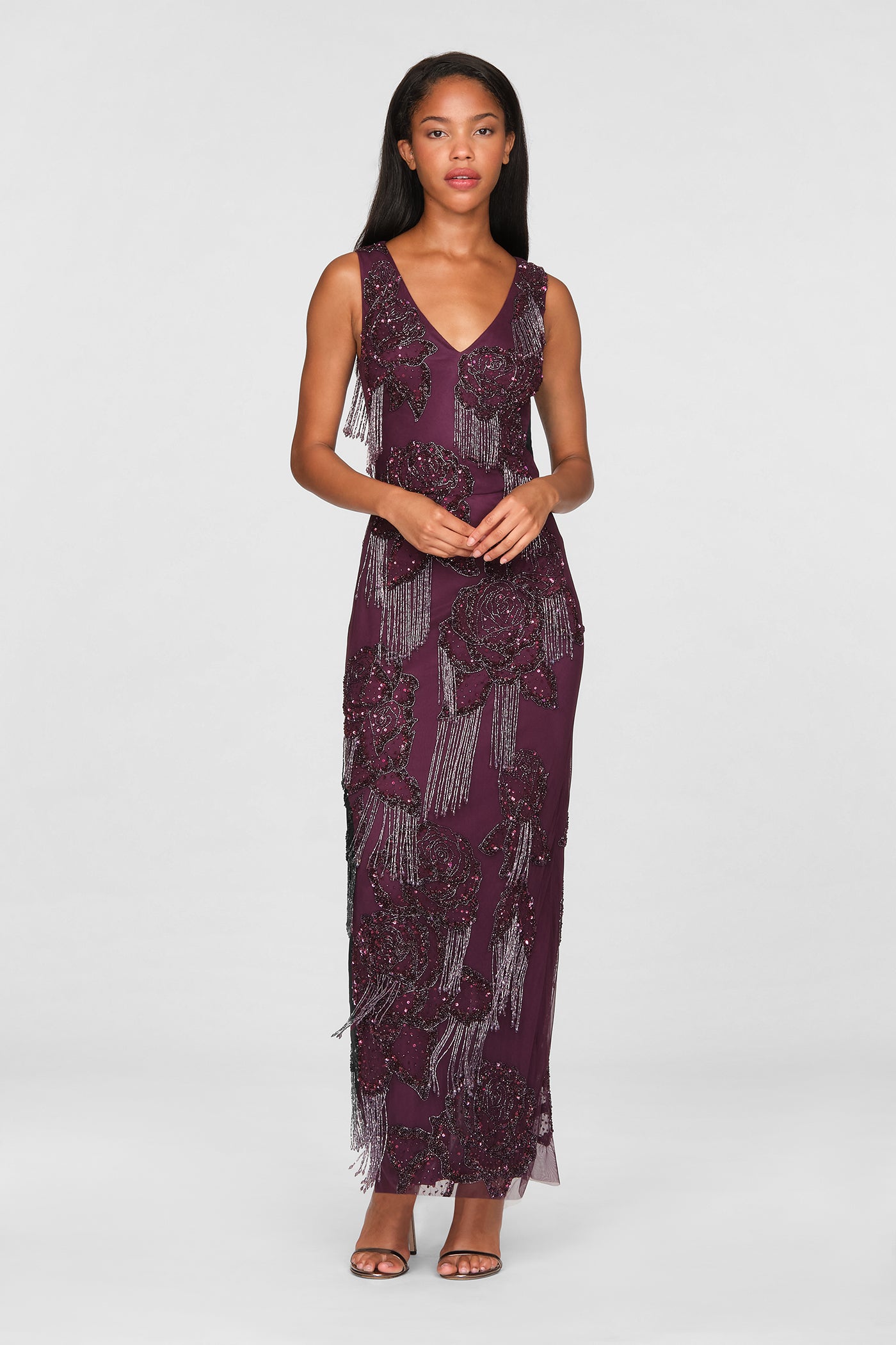 Iliana Beaded Fringe Gown