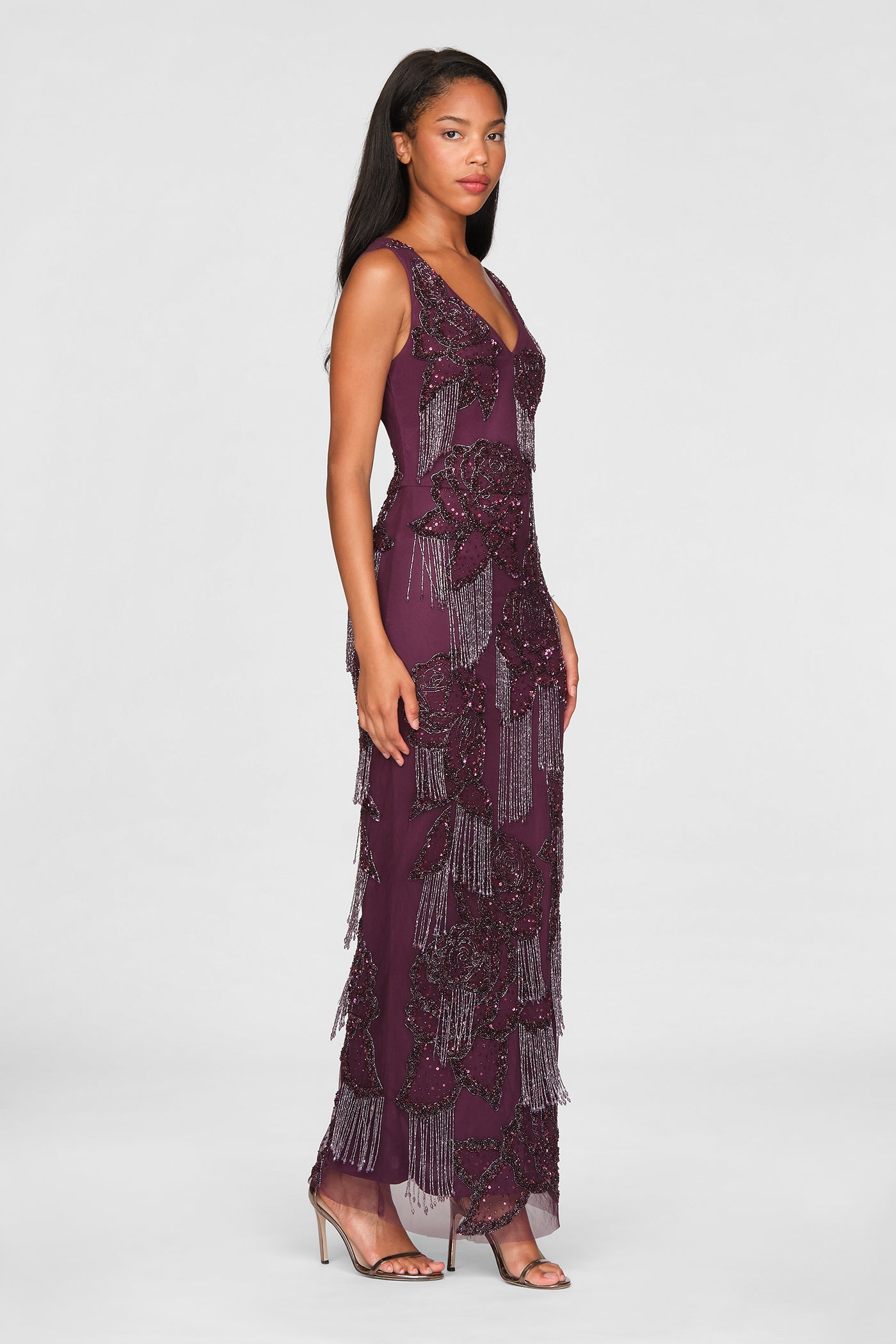 Iliana Beaded Fringe Gown