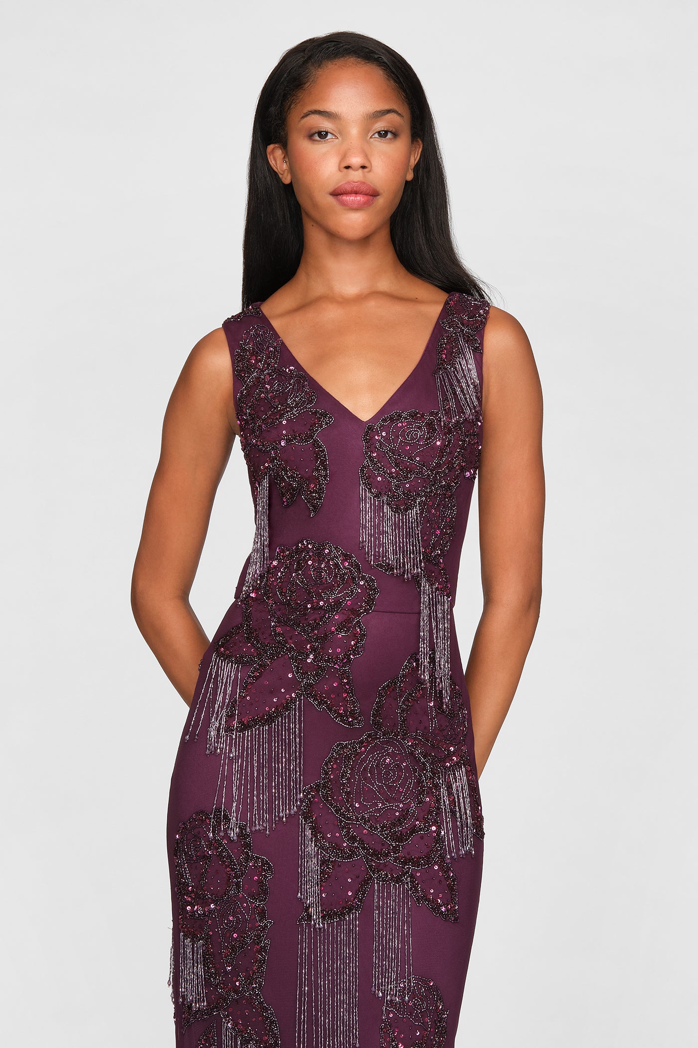 Iliana Beaded Fringe Gown