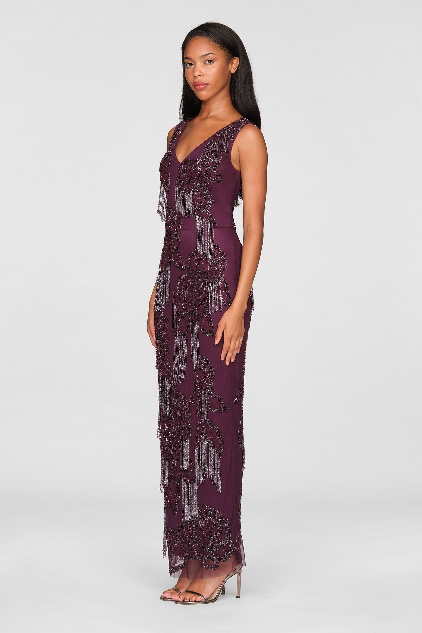 Iliana Beaded Fringe Gown