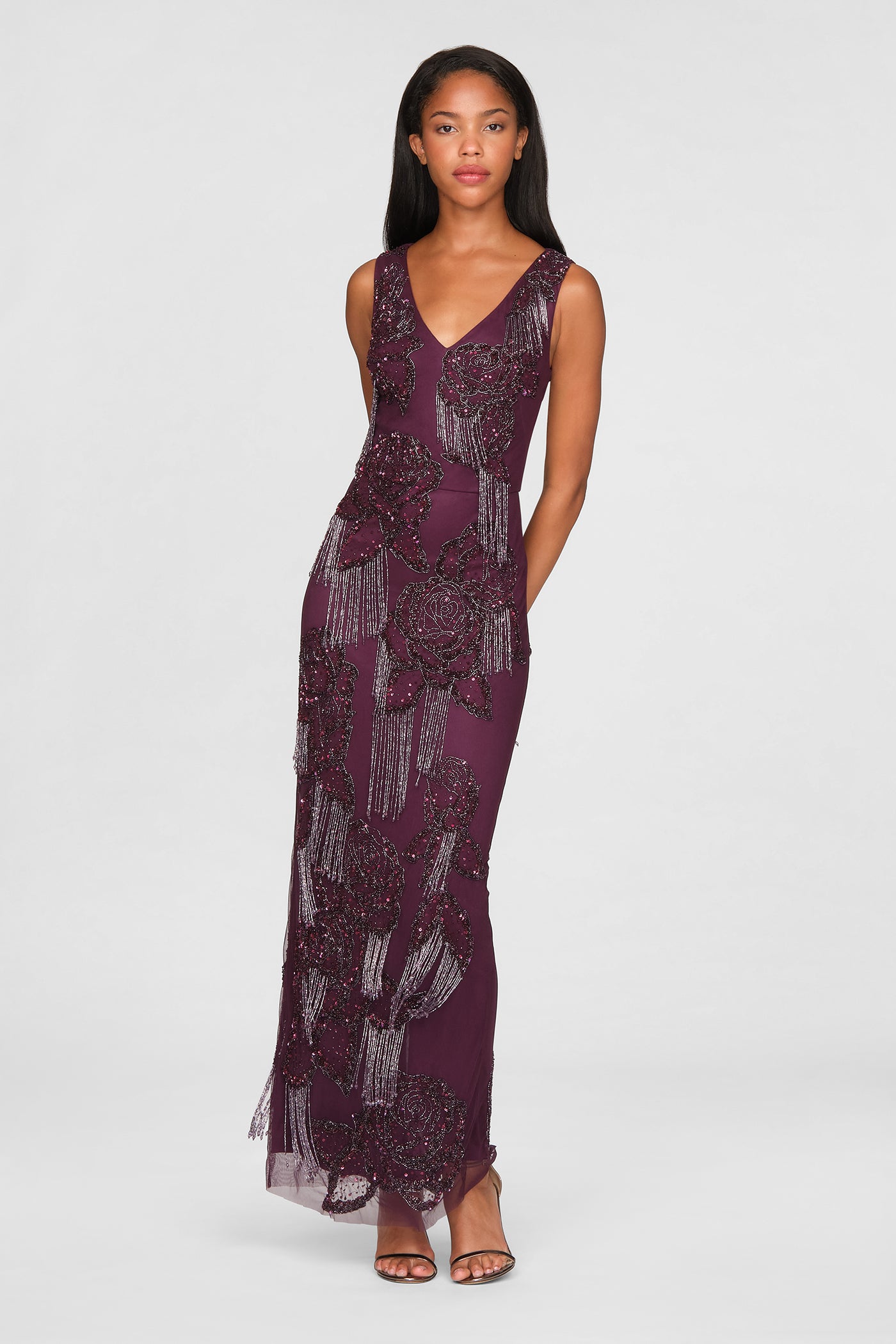 Iliana Beaded Fringe Gown