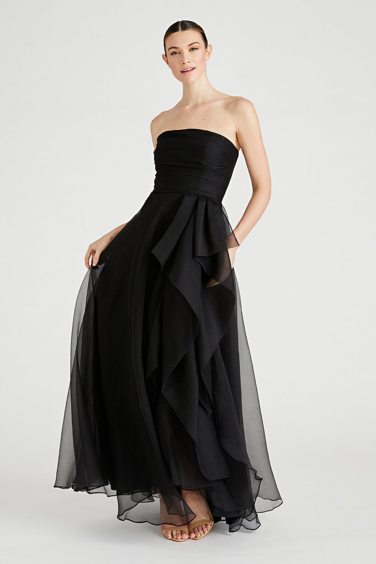 theia black lace dress Black Lace Scoop Neck Gown
