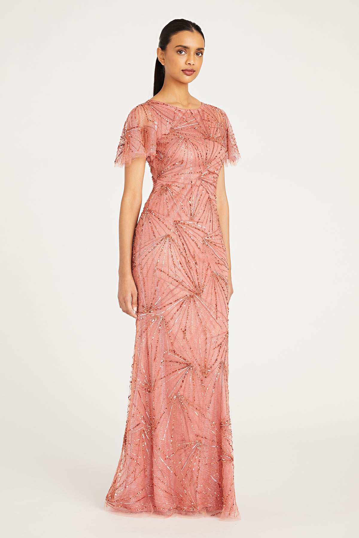 Esther Bateau Neck Beaded Gown