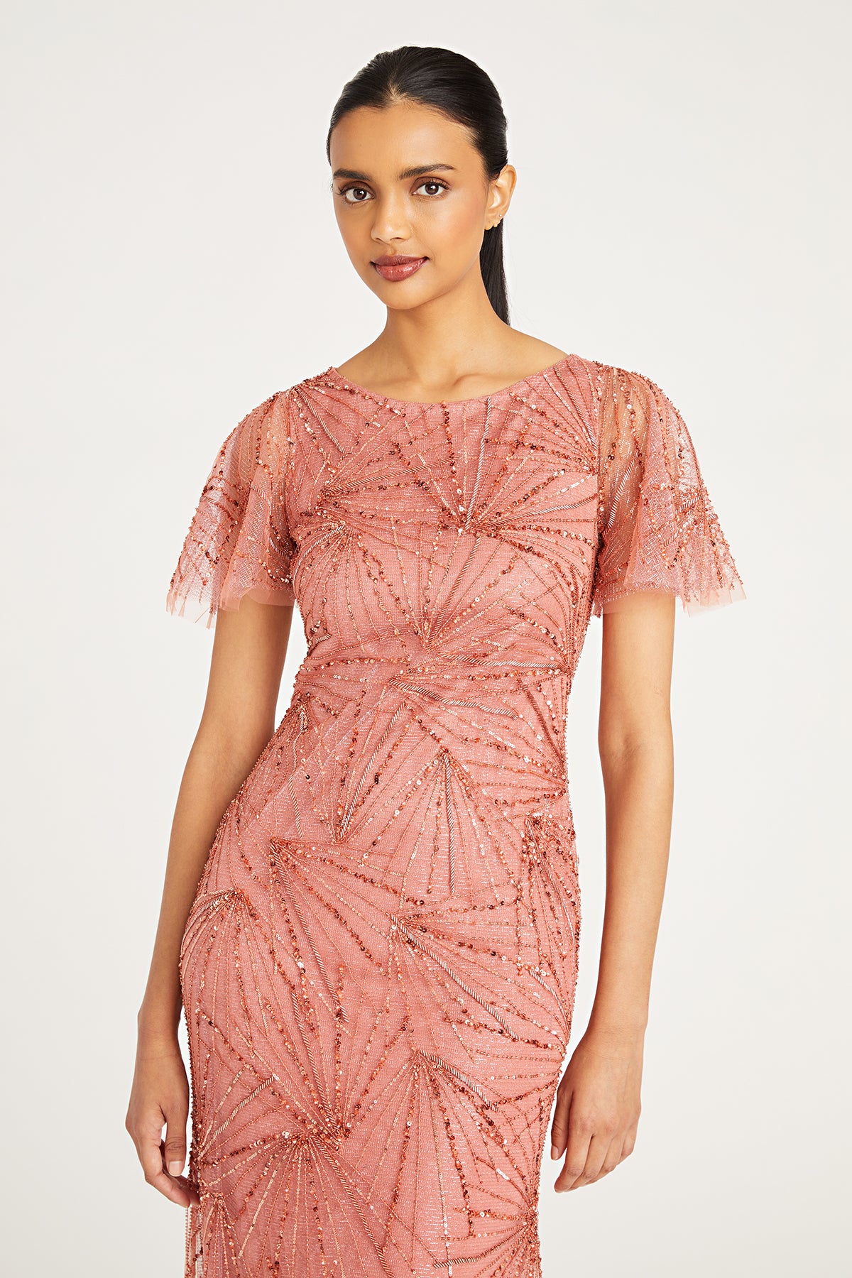 Esther Bateau Neck Beaded Gown