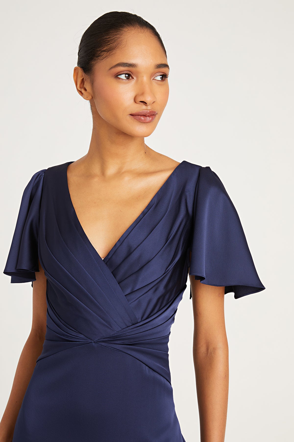 theia v neck satin dress Theia Satin V-Neck Maxi Dress VICI