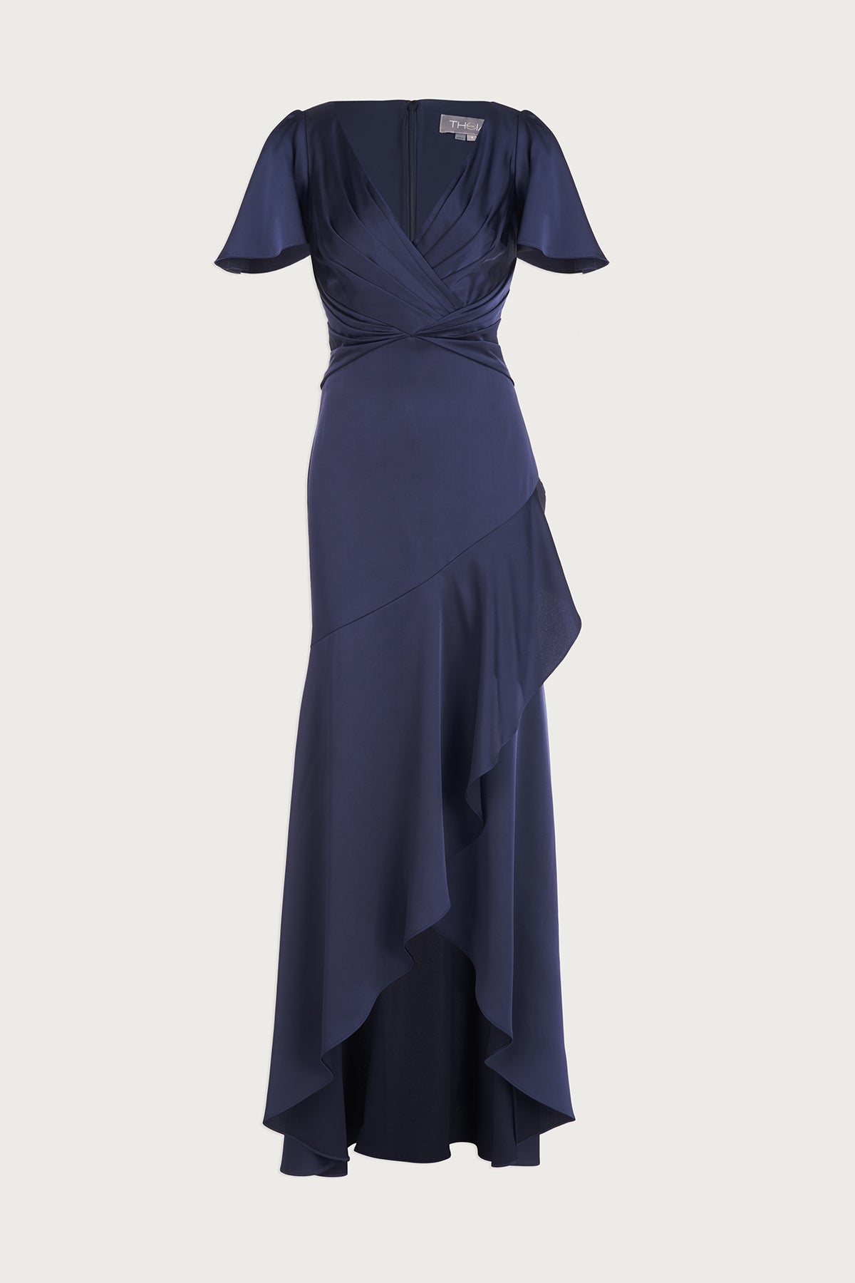 theia v neck satin dress Valencia V Neck Satin Gown