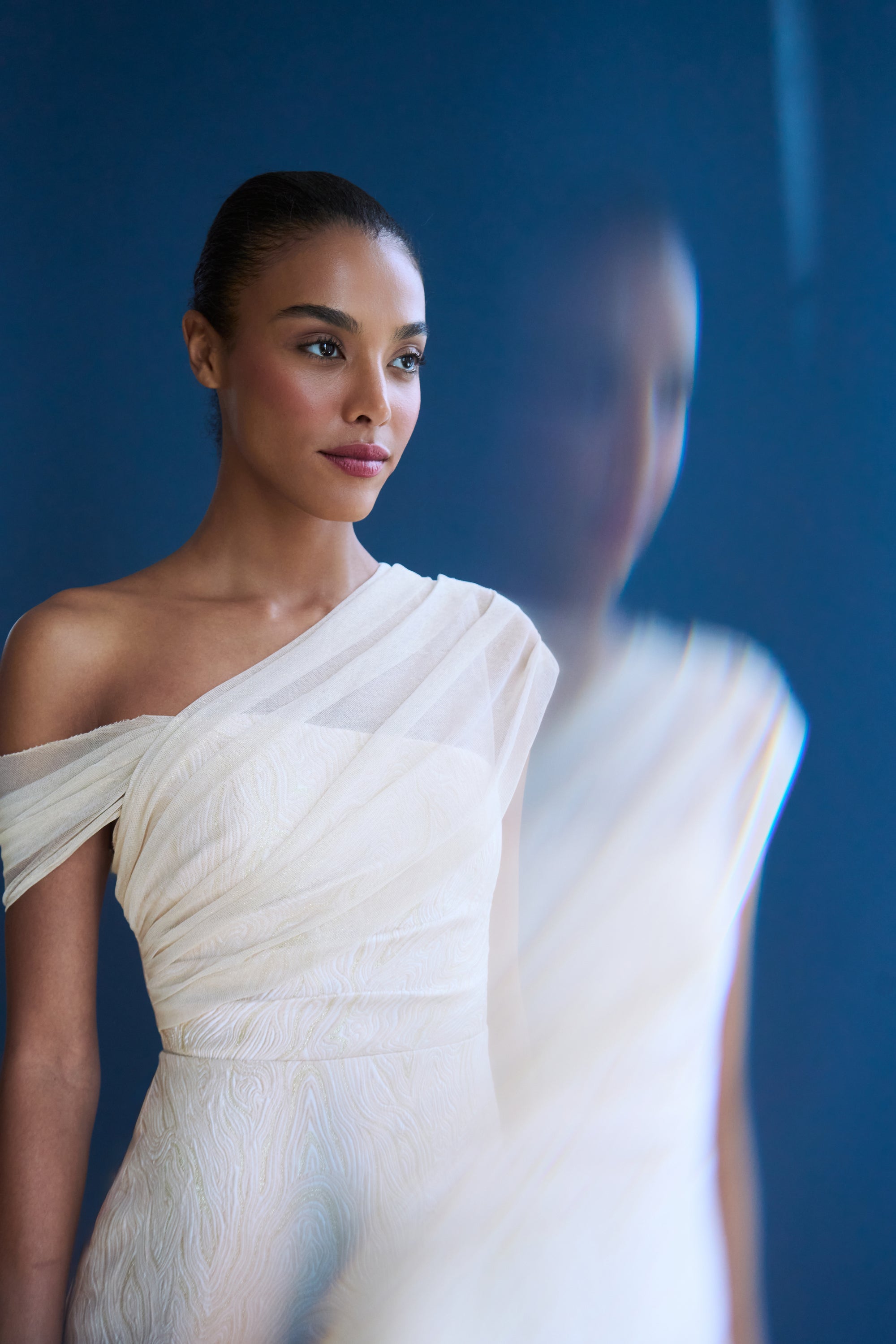 Zara Draped Shawl Column Dress 2 / Champagne Zara Draped Shawl Column Dress 2 / Champagne