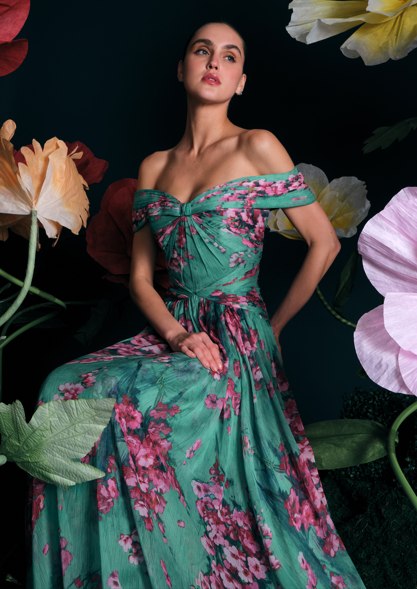 theia dresses Theia Women's Fahreta Floral Strapless Gown - Printed Wisteria