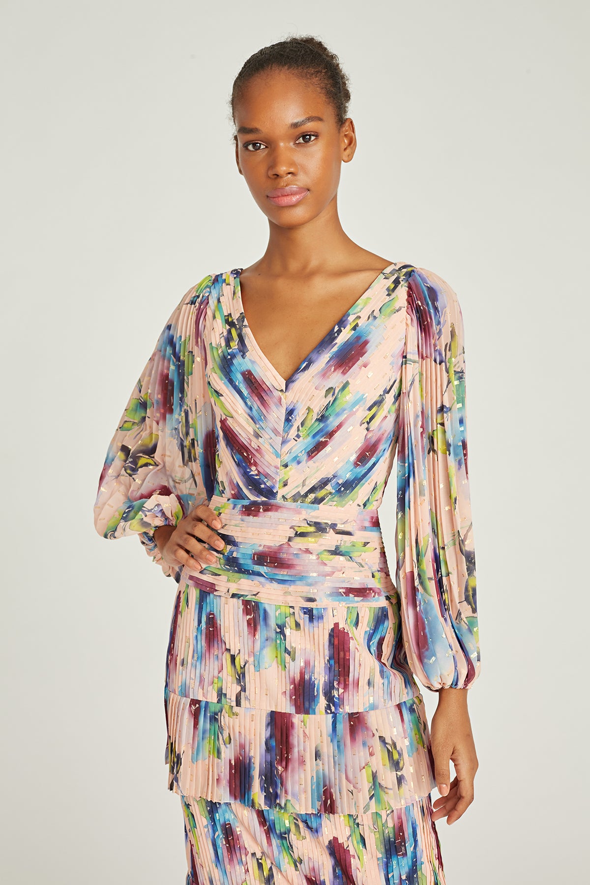 Theia Ellis Pleated on sale Maxi Dress