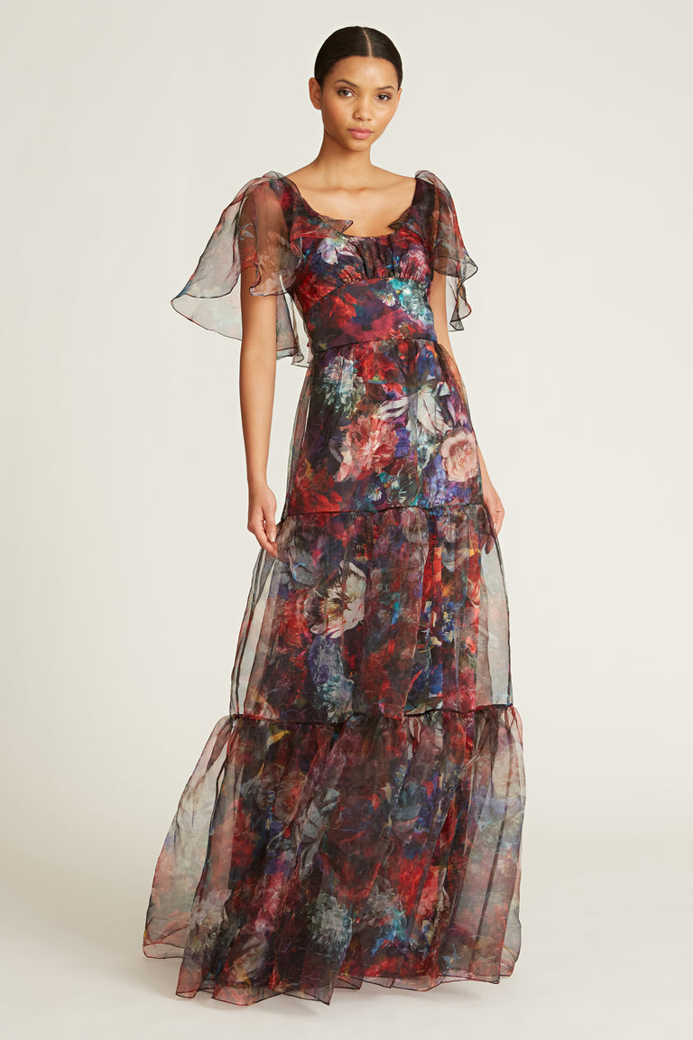 Theia - Darla Scoop Neck Gown - Floral Burst