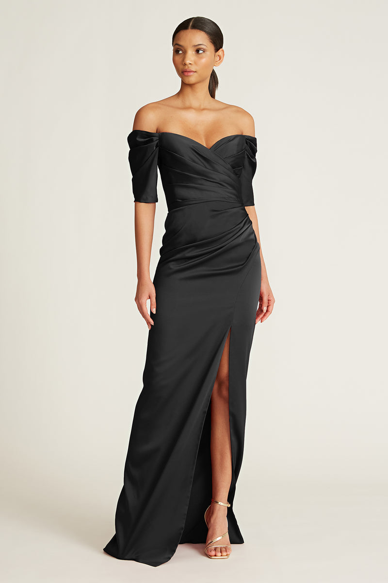 Sienna Off The Shoulder Gown in Black | THEIA