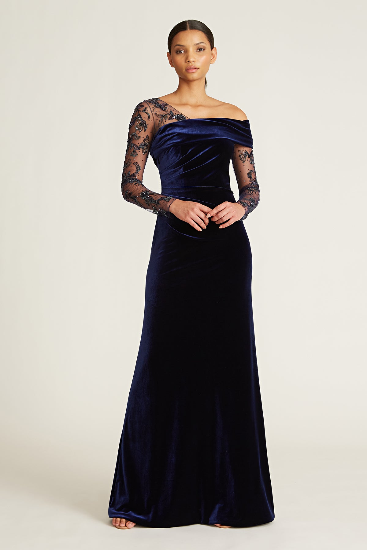 Theia - Sawyer Beaded Sleeve Gown - French Navy